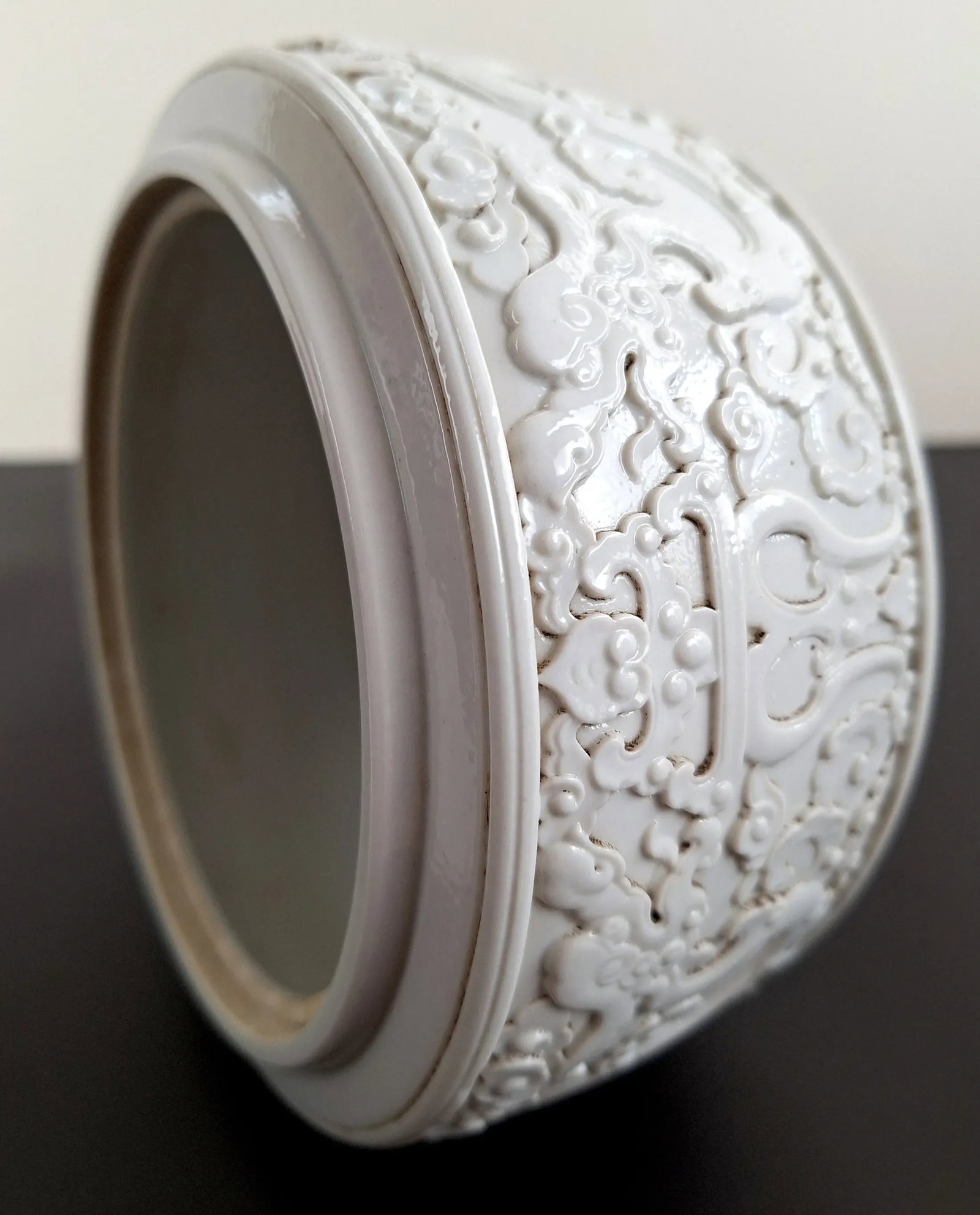 Chinese Blanc De Chine Lidded Archaic Dragon Bowl - 6
