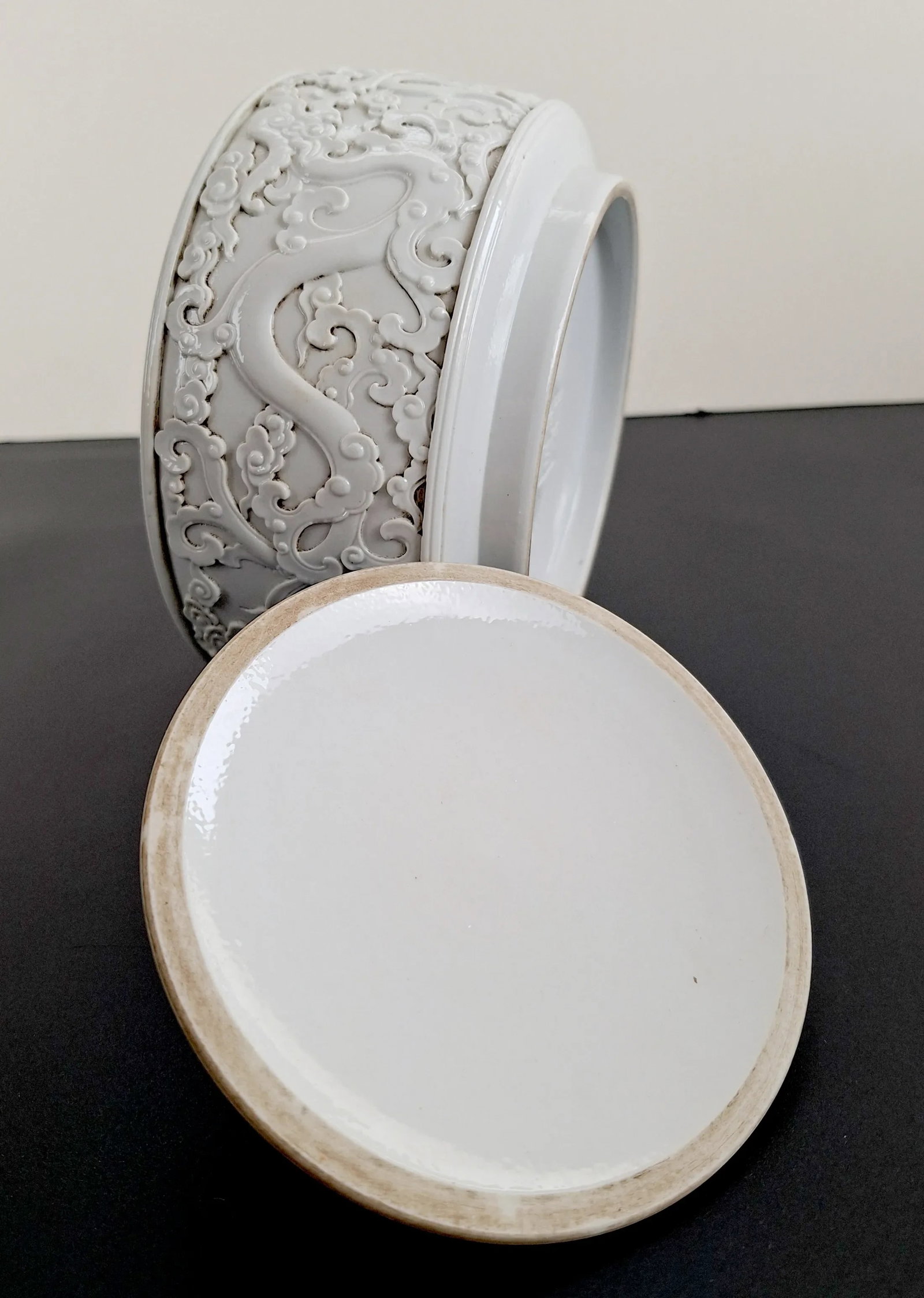 Chinese Blanc De Chine Lidded Archaic Dragon Bowl - 8
