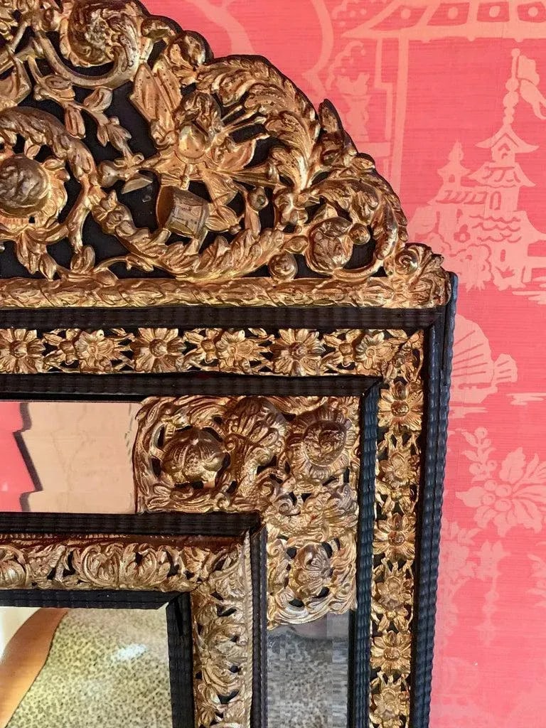 French Ebony Repousse Brass Mirror With Beveled Glass - 3