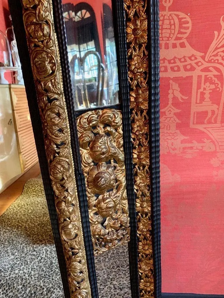French Ebony Repousse Brass Mirror With Beveled Glass - 4