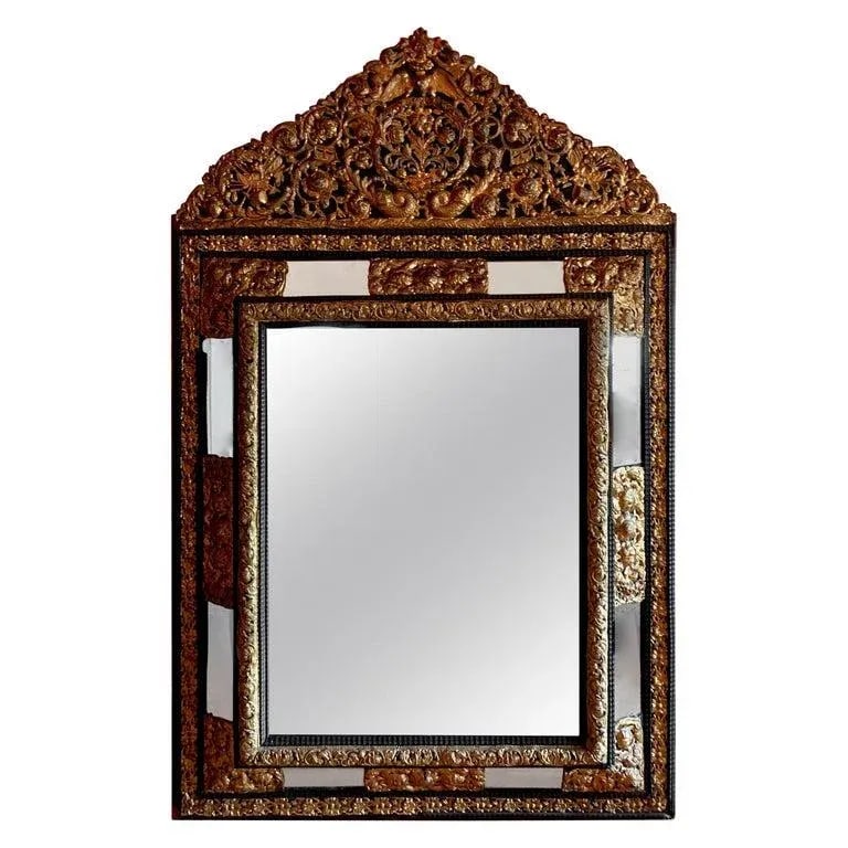 French Ebony Repousse Brass Mirror With Beveled Glass - 8