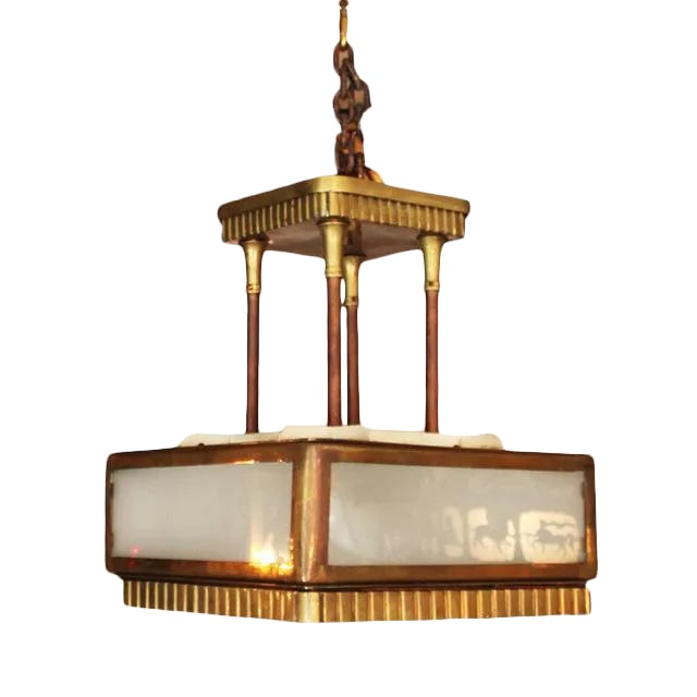 Antique Pendant Light Art Deco Style Brass and Glass (1 of 7)