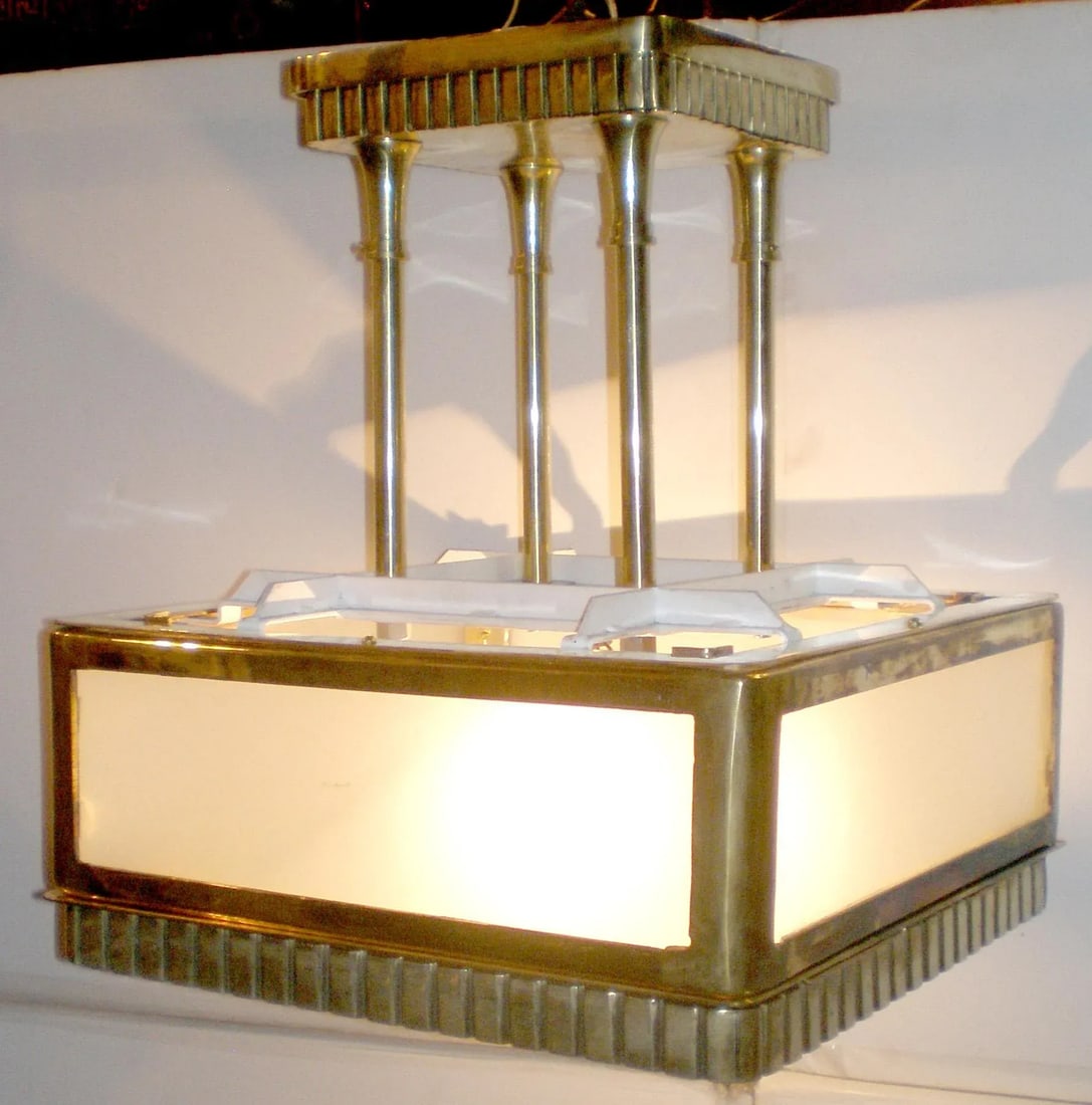 Antique Pendant Light Art Deco Style Brass and Glass - 4