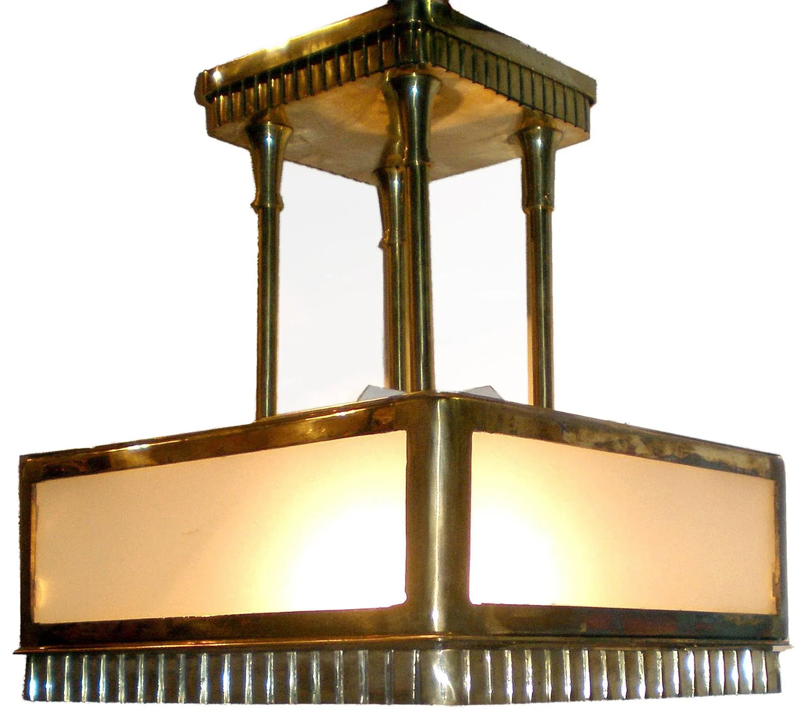 Antique Pendant Light Art Deco Style Brass and Glass - 5