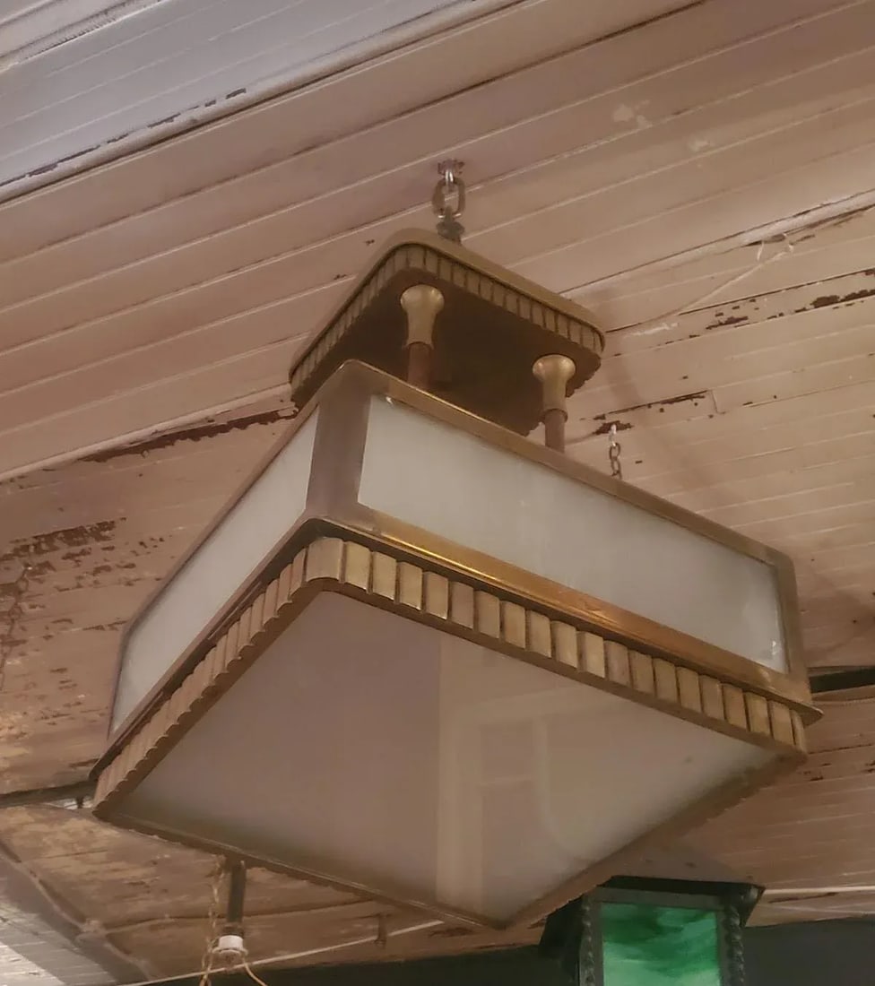 Antique Pendant Light Art Deco Style Brass and Glass - 7