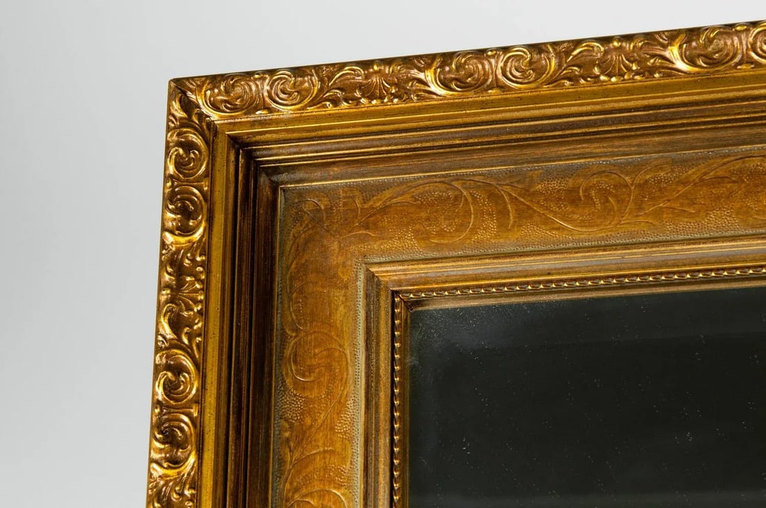 Vintage Gilded Wood Framed Hanging Wall Mirror - 3