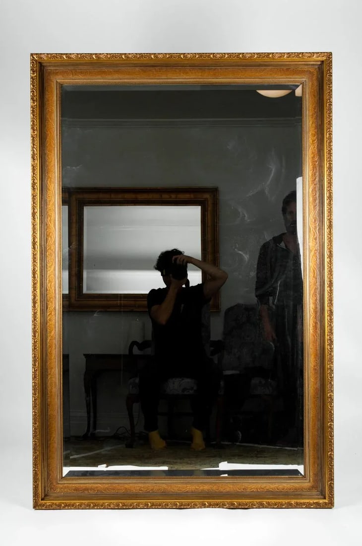Vintage Gilded Wood Framed Hanging Wall Mirror - 9