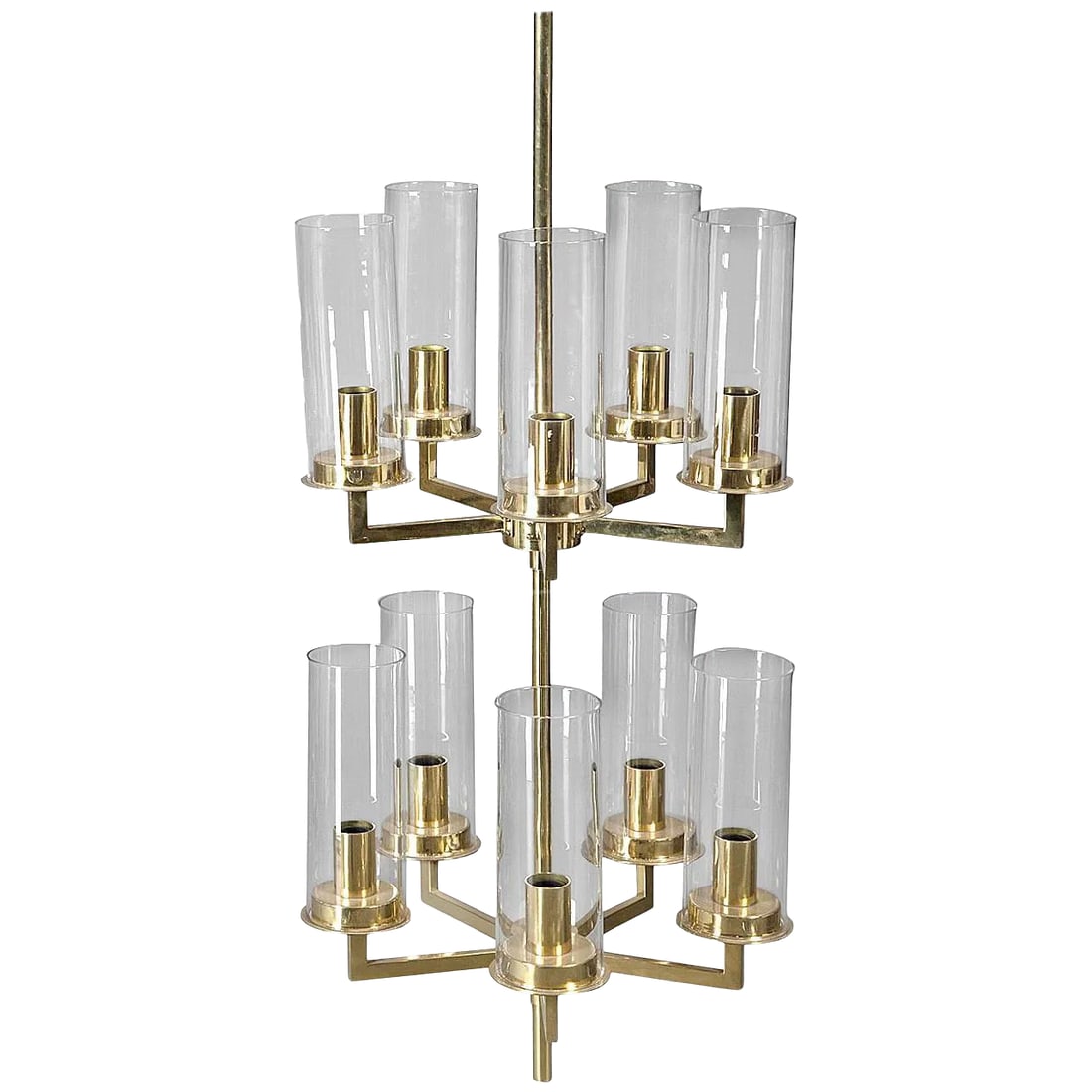 Chandelier by Hans-Agne Jakobsson: Ten lights chandelier designed by Hans Agne Jakobsson, Markaryd, Sweden. Existing wiring, rewiring available. The drop may be adjusted as per customer request. Condition: Alterations: Original Conditi