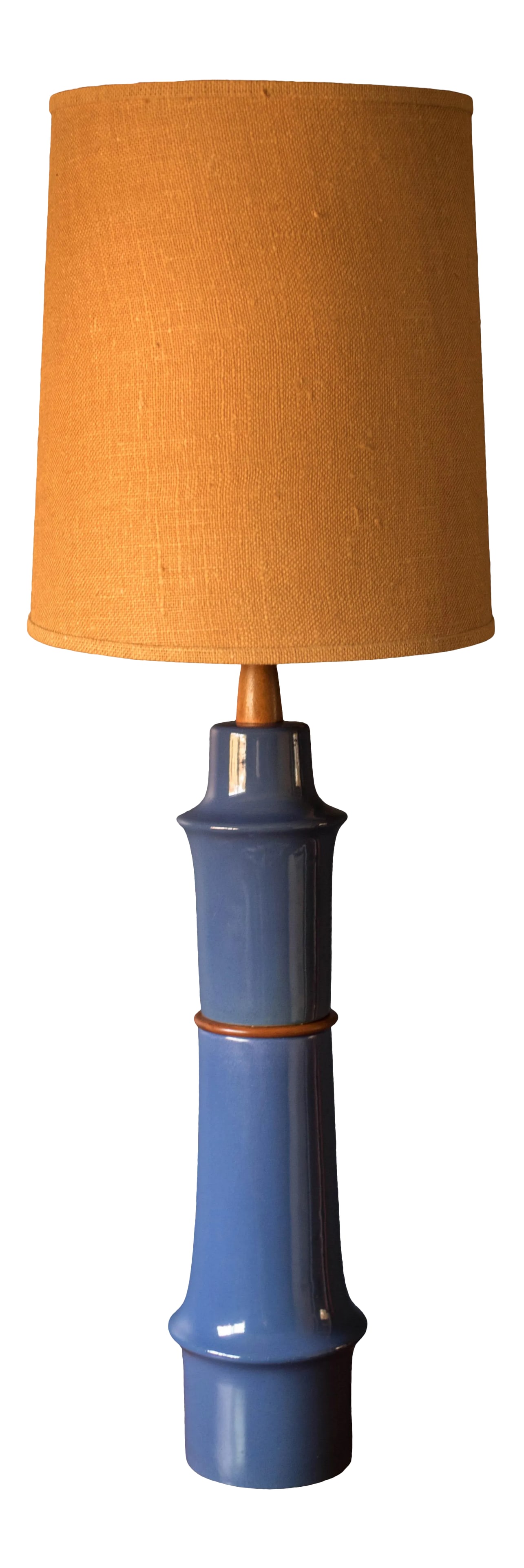 Mid Century Blue Stoneware Table Lamp With Shade by Martz (1 of 13)