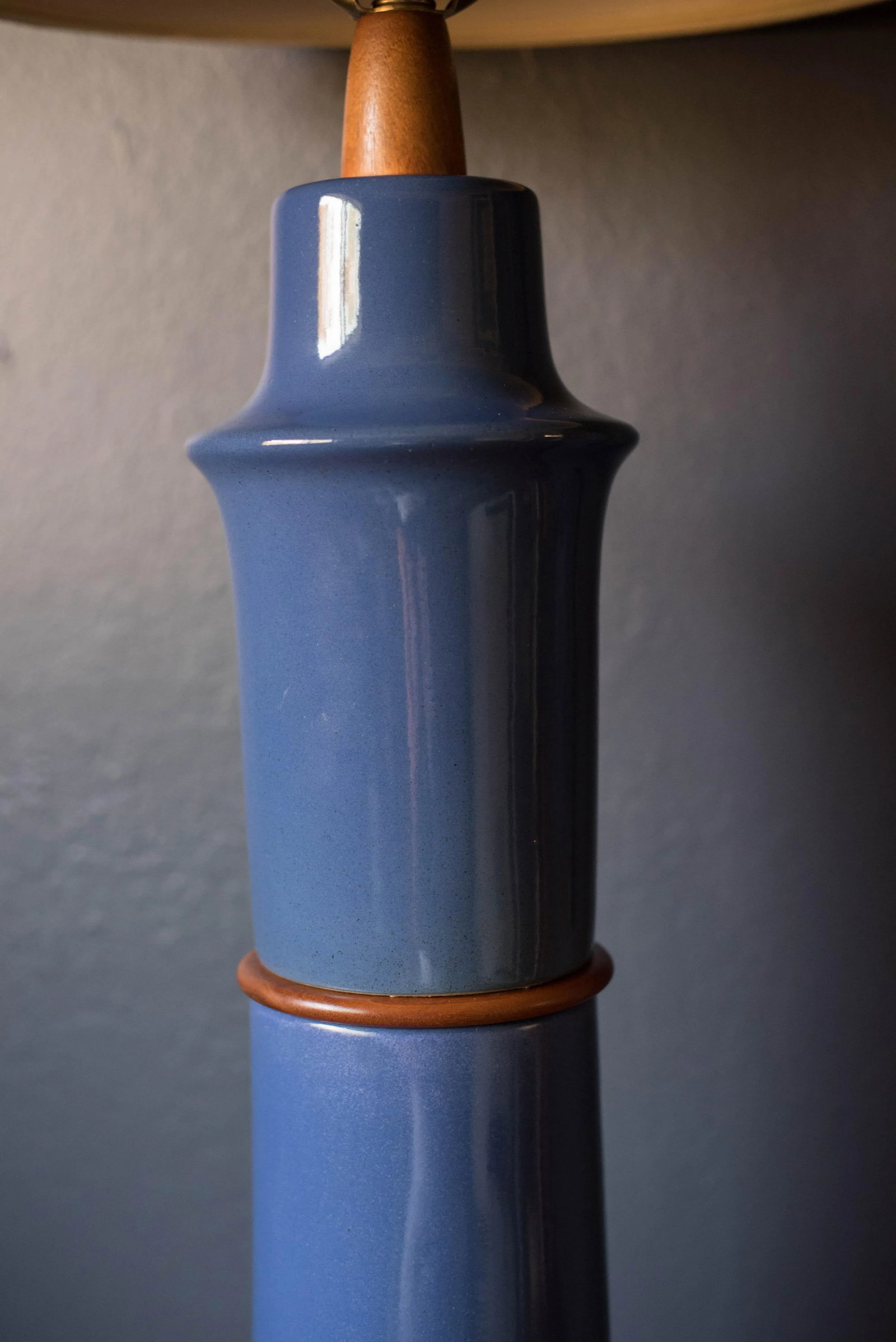Mid Century Blue Stoneware Table Lamp With Shade by Martz - 4