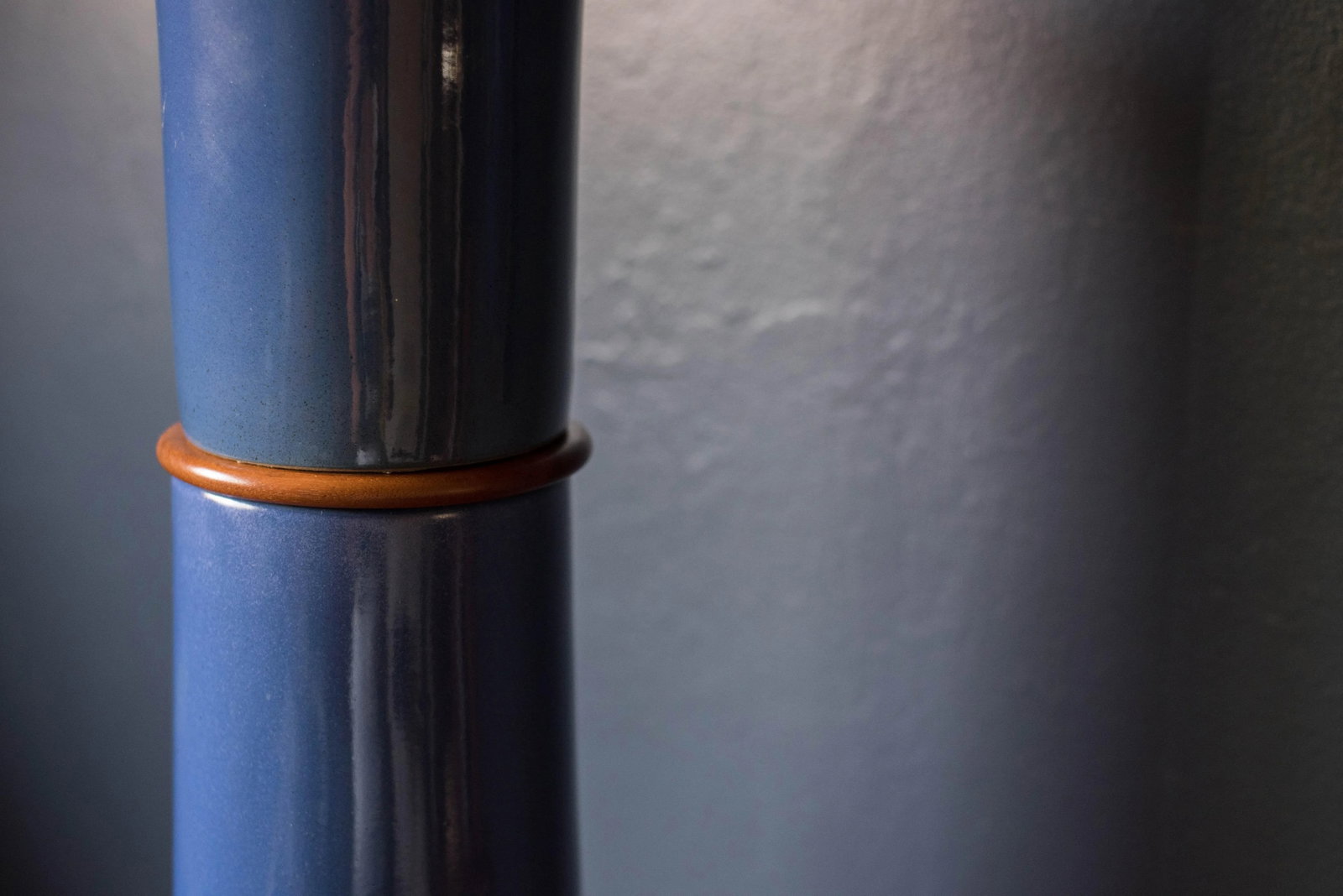 Mid Century Blue Stoneware Table Lamp With Shade by Martz - 5