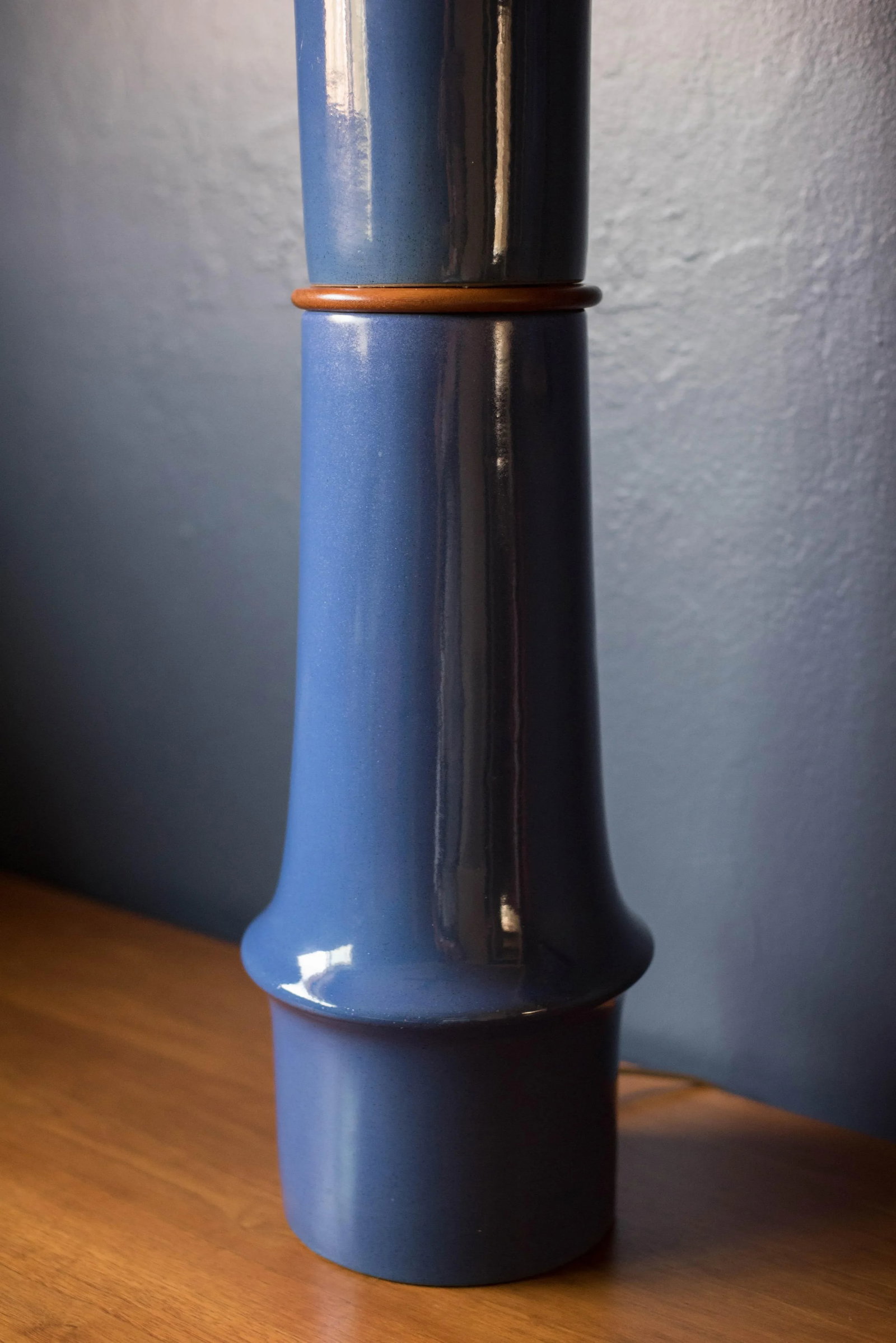 Mid Century Blue Stoneware Table Lamp With Shade by Martz - 6