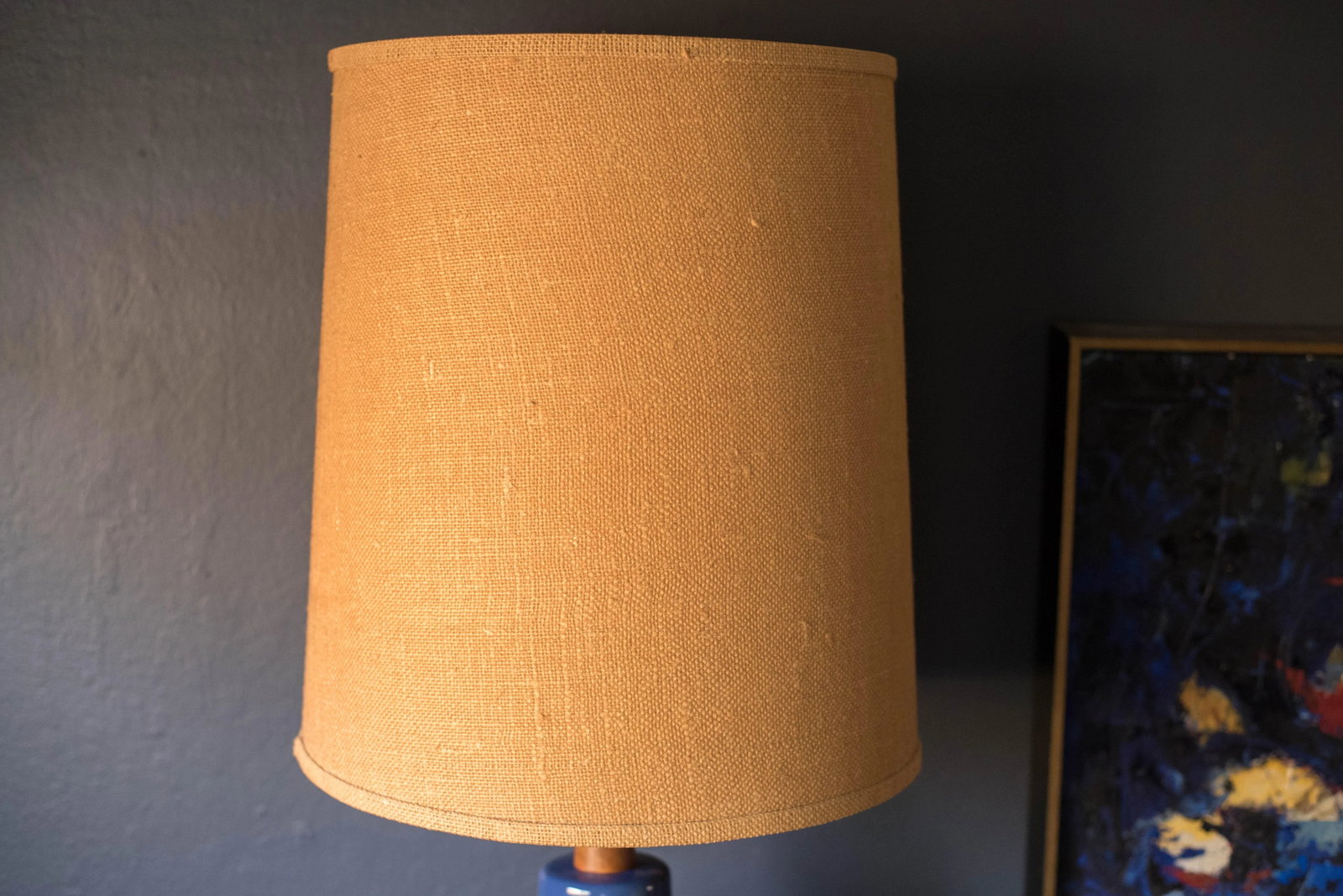 Mid Century Blue Stoneware Table Lamp With Shade by Martz - 9