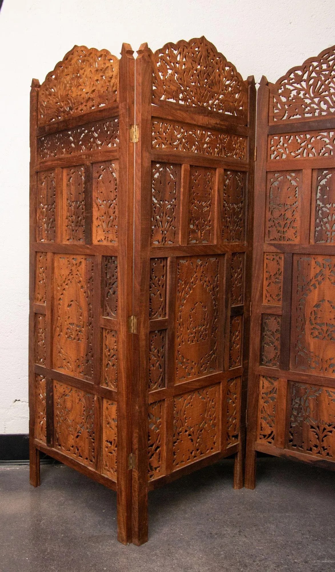 Late 20th Century Four Panel Carved Wood Room Divider - 2