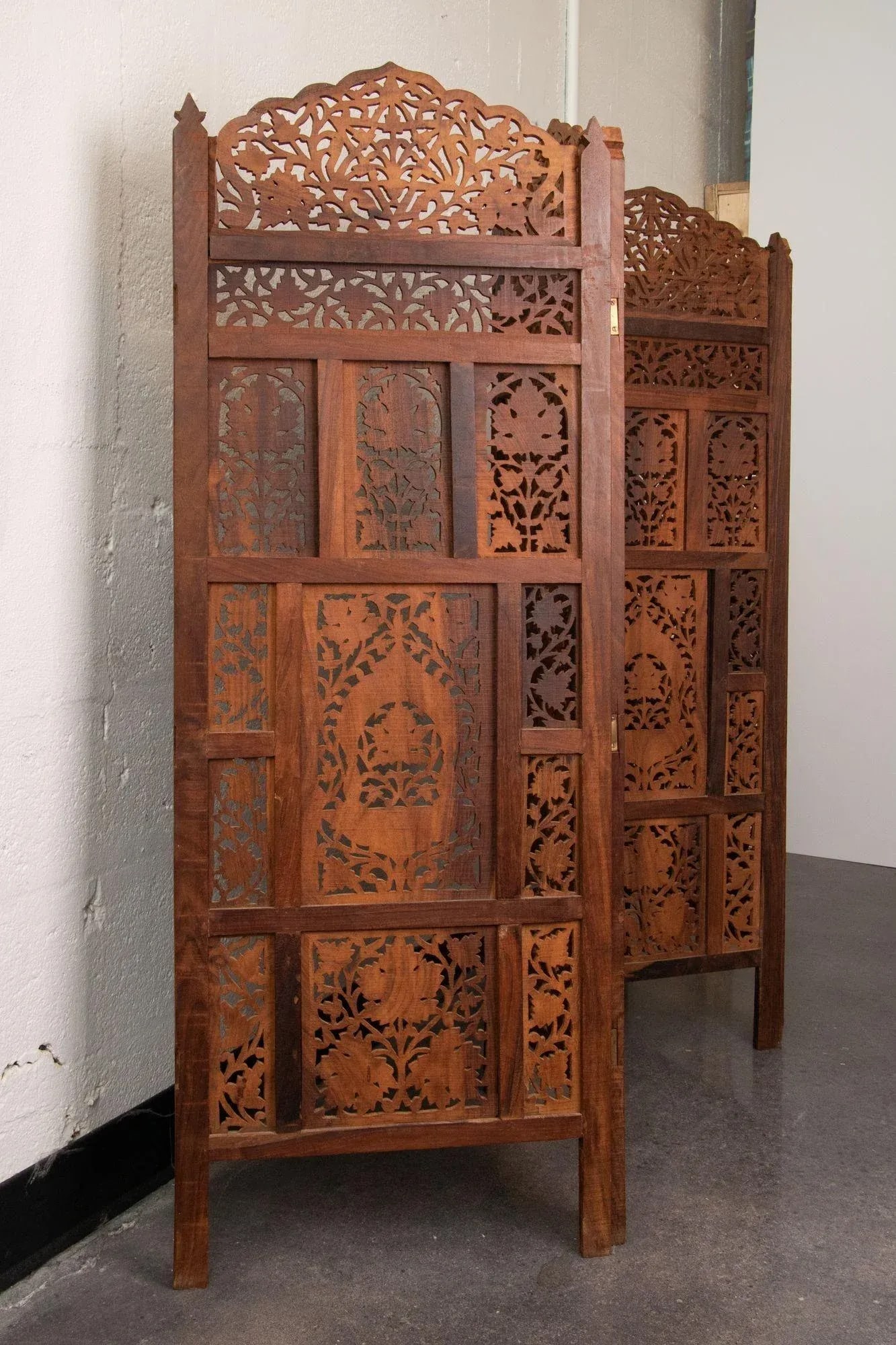 Late 20th Century Four Panel Carved Wood Room Divider - 3