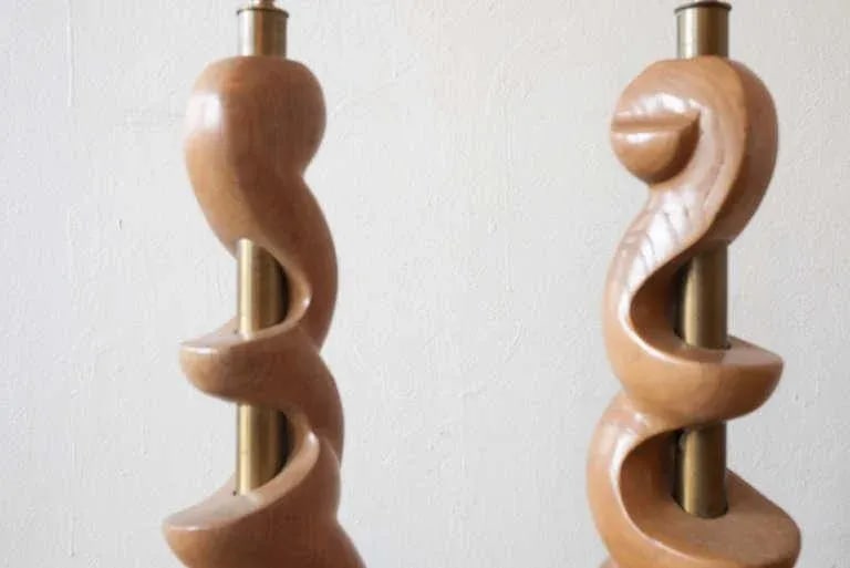 Sculpted Wooden Lamps by Light House - a Pair - 5