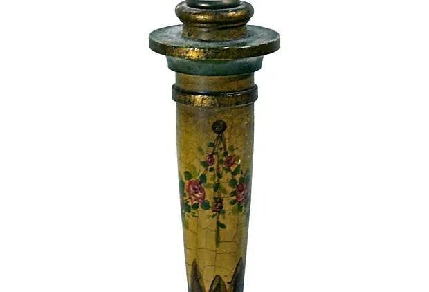 Antique Italian Hand-Painted Floral Lamp - 2