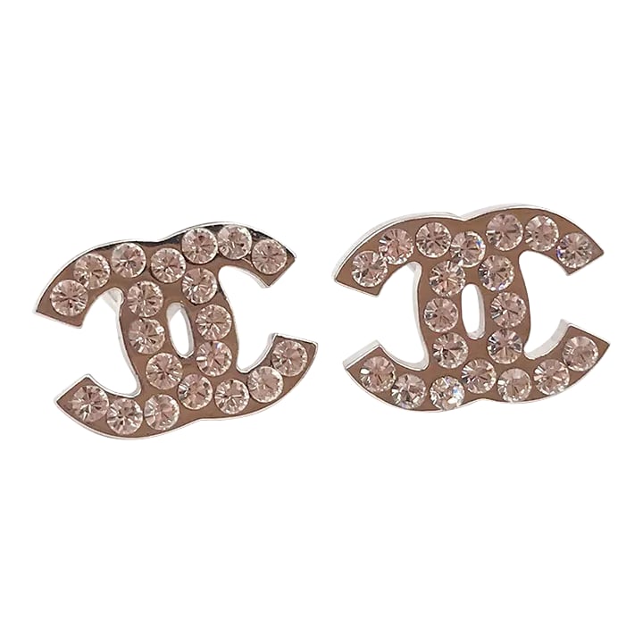 Chanel Classic Silver CC Crystal Medium Piercing Earrings - 2 Pieces (1 of 4)