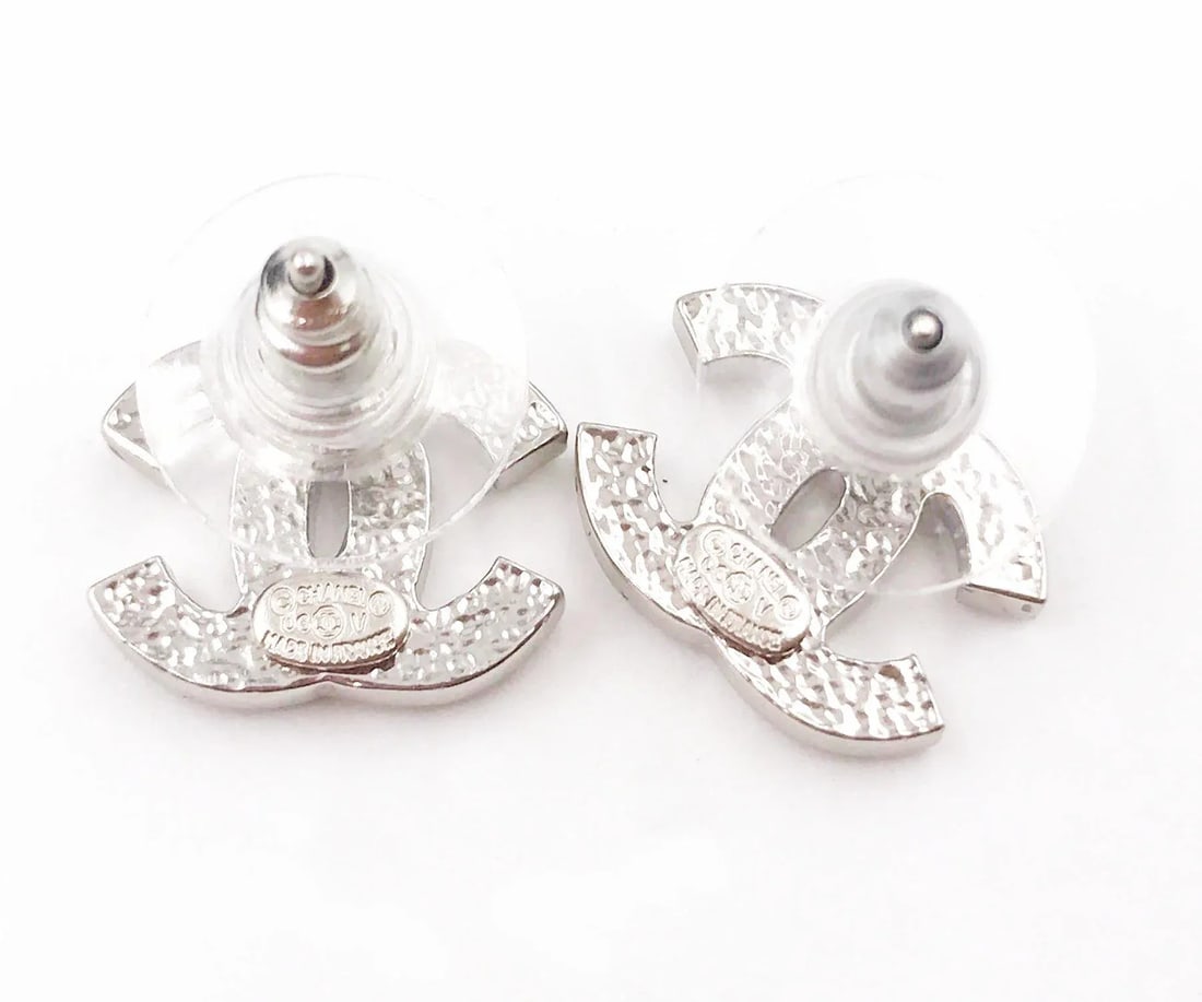 Chanel Classic Silver CC Crystal Medium Piercing Earrings - 2 Pieces - 4