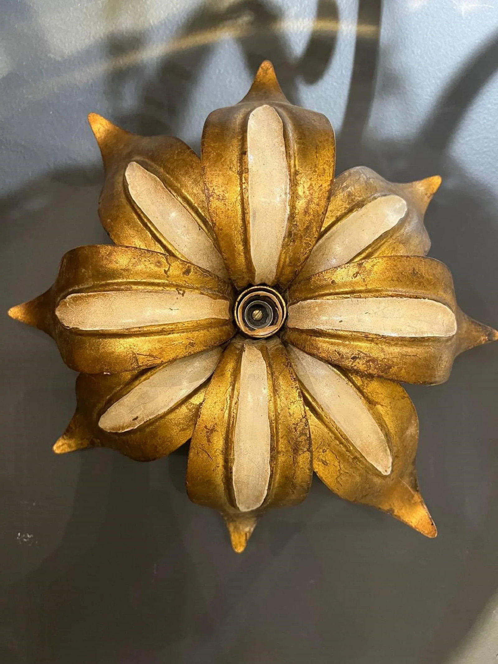 1930's Italian Gold and White Flower Sconces - a Pair - 3
