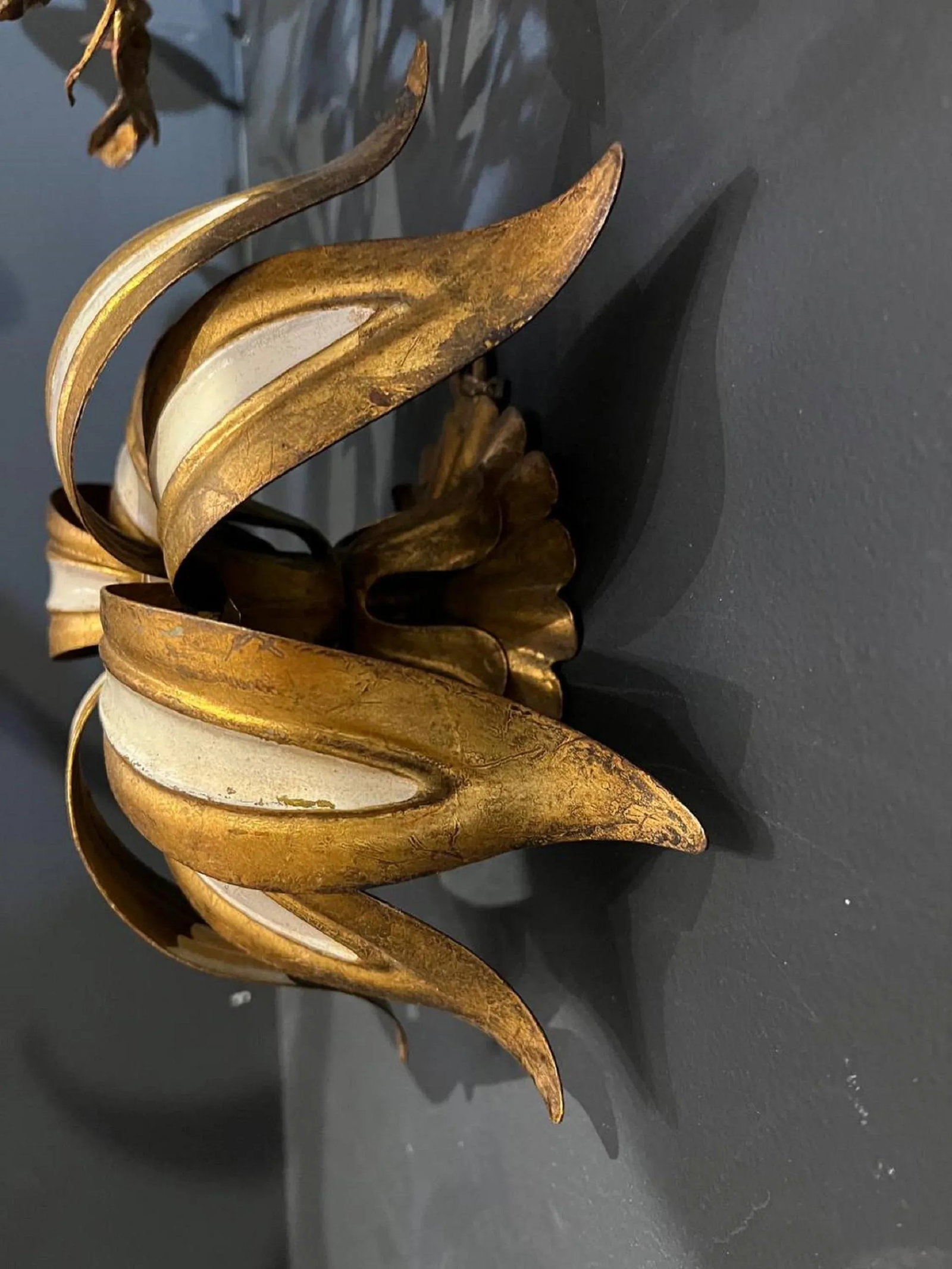 1930's Italian Gold and White Flower Sconces - a Pair - 5