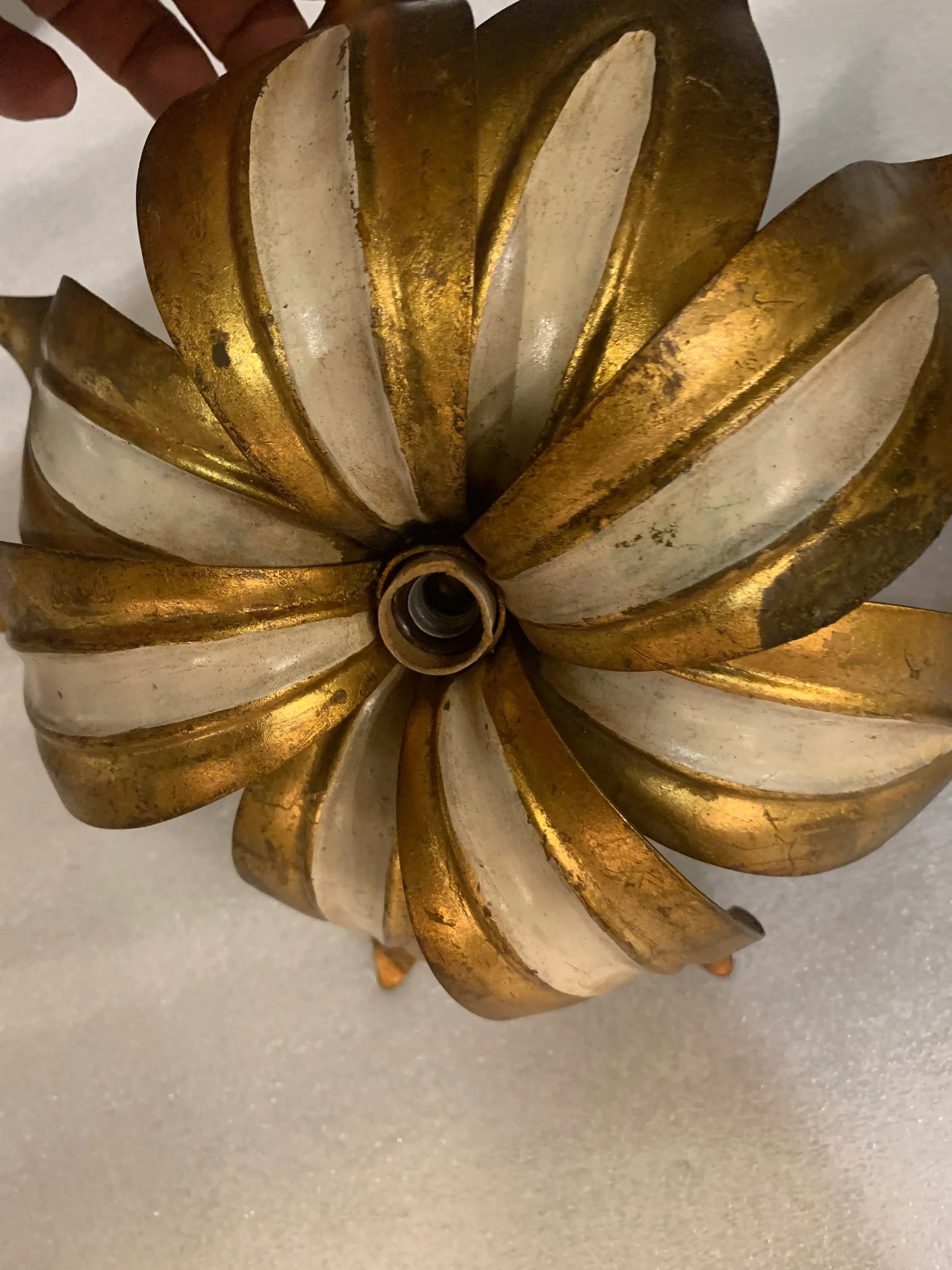 1930's Italian Gold and White Flower Sconces - a Pair - 6
