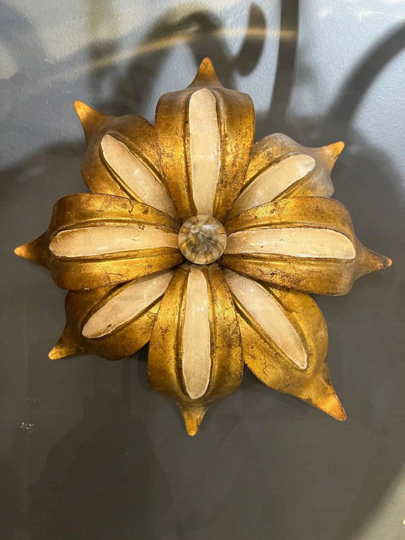 1930's Italian Gold and White Flower Sconces - a Pair - 7