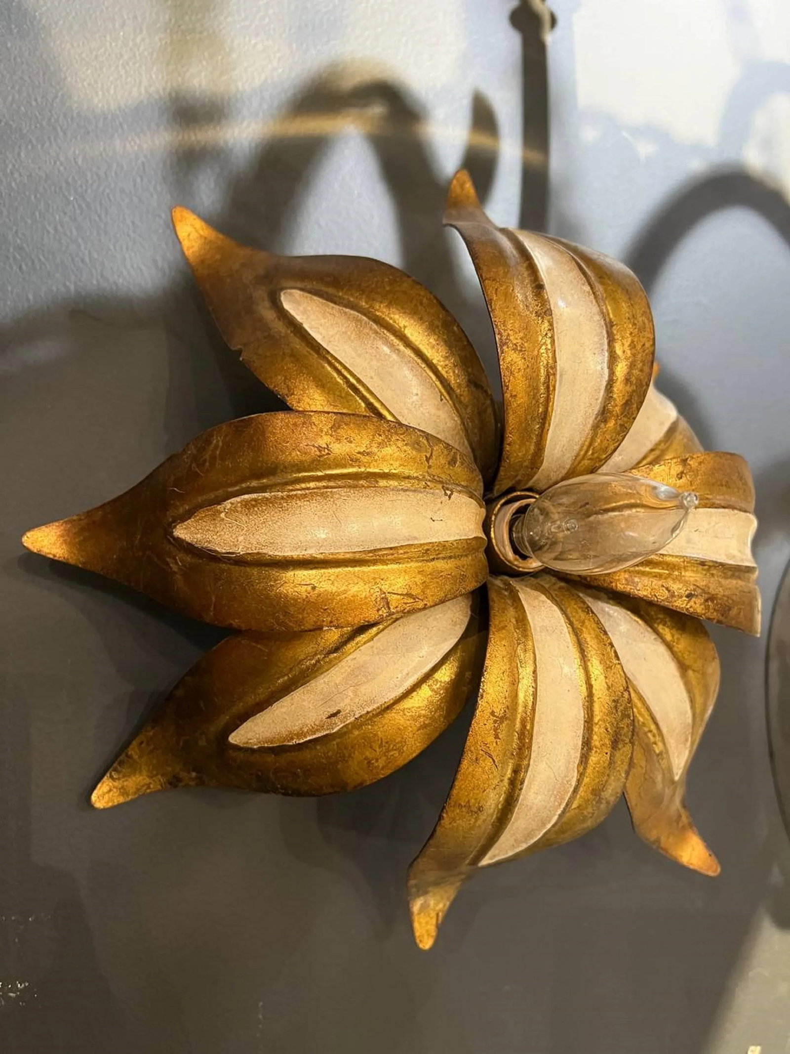 1930's Italian Gold and White Flower Sconces - a Pair - 8
