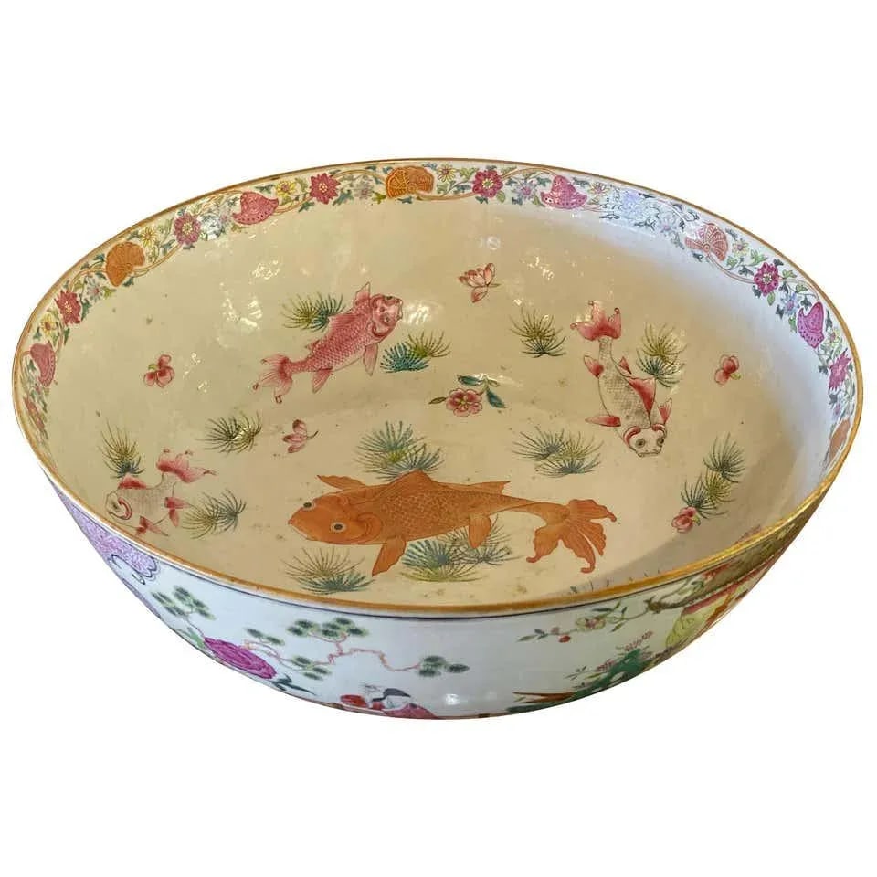 19th Century Famille Rose Chinese Export Punch Bowl, Koi Decorated - 13