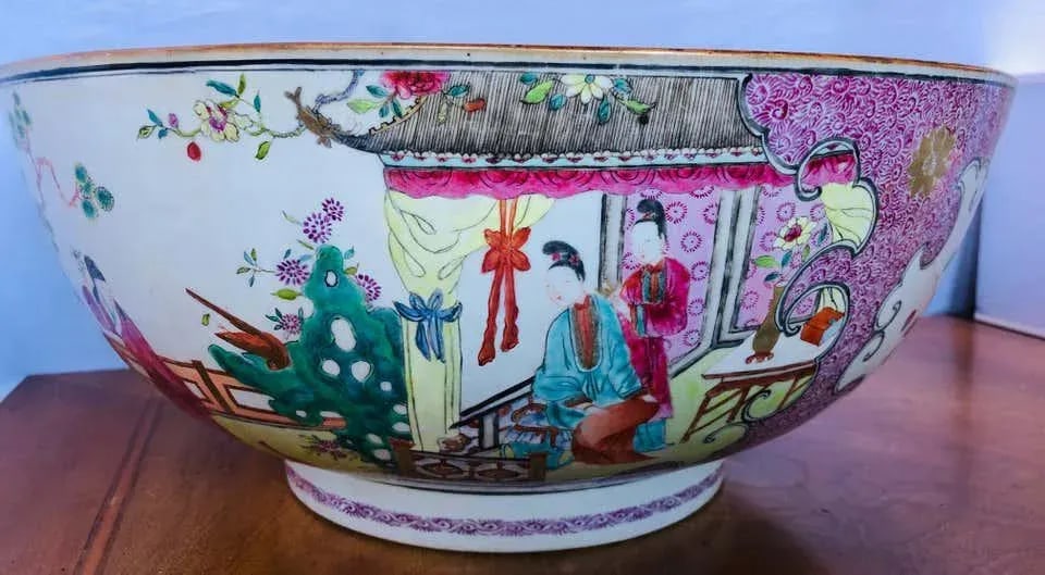 19th Century Famille Rose Chinese Export Punch Bowl, Koi Decorated - 9