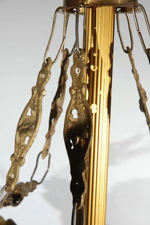 Art Deco Art Glass & Brass Chandelier - 3
