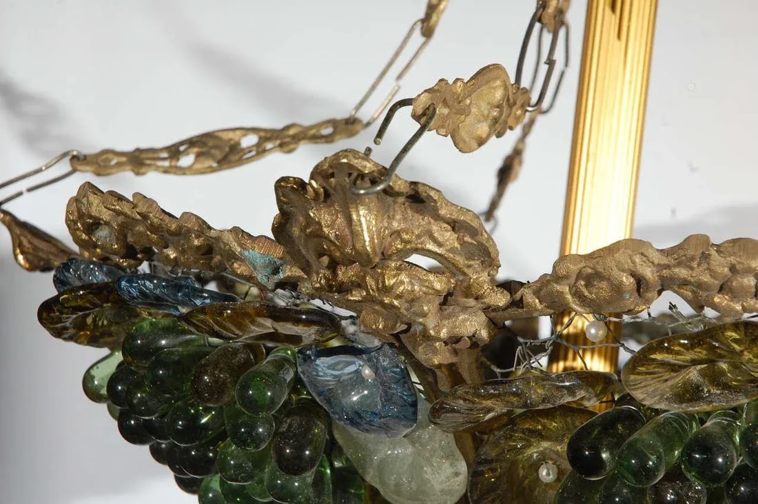 Art Deco Art Glass & Brass Chandelier - 4
