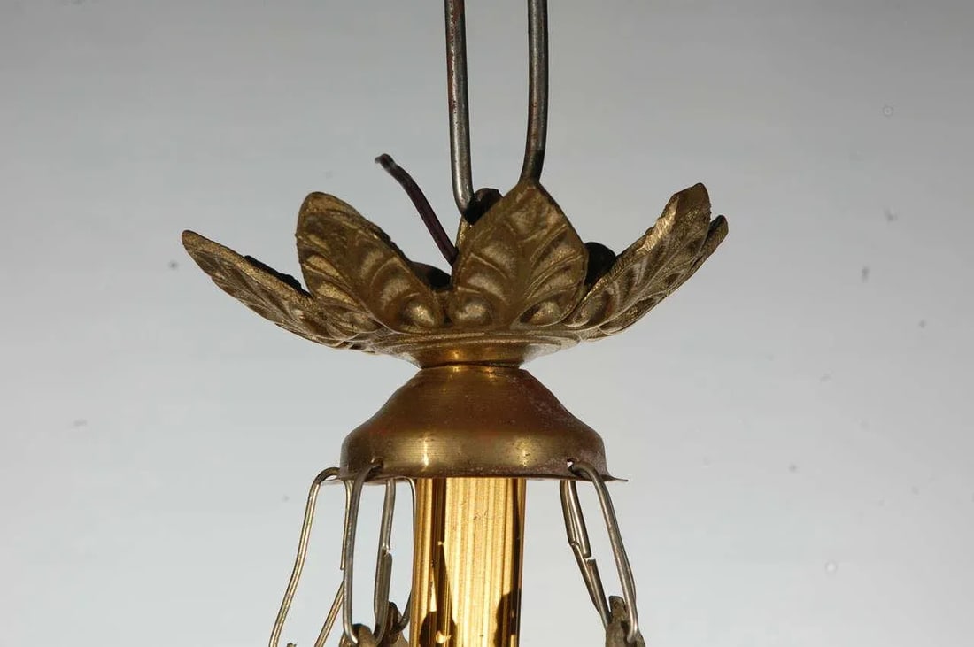 Art Deco Art Glass & Brass Chandelier - 7