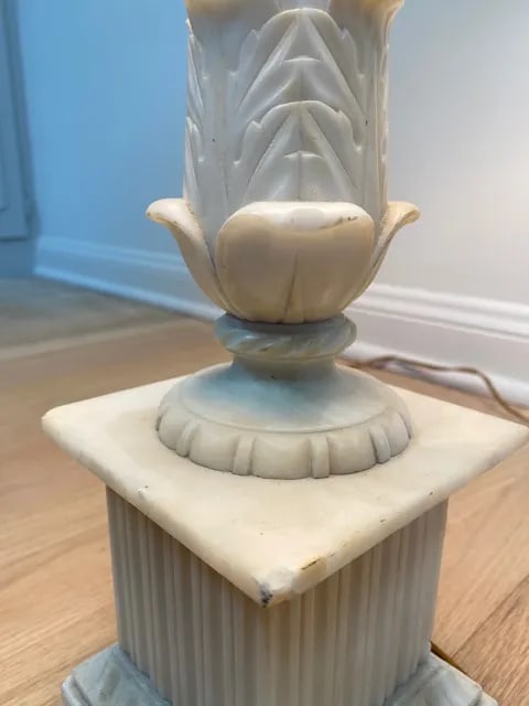 1920s Antique Marble Column Lamp With Silk Shade - 4