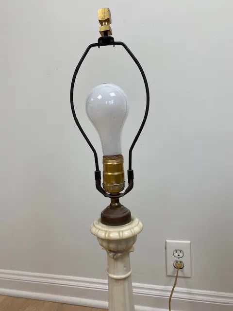 1920s Antique Marble Column Lamp With Silk Shade - 6