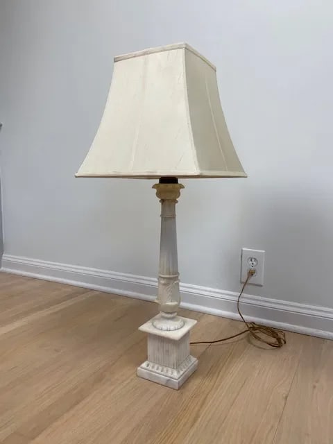 1920s Antique Marble Column Lamp With Silk Shade - 7