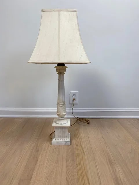 1920s Antique Marble Column Lamp With Silk Shade - 8