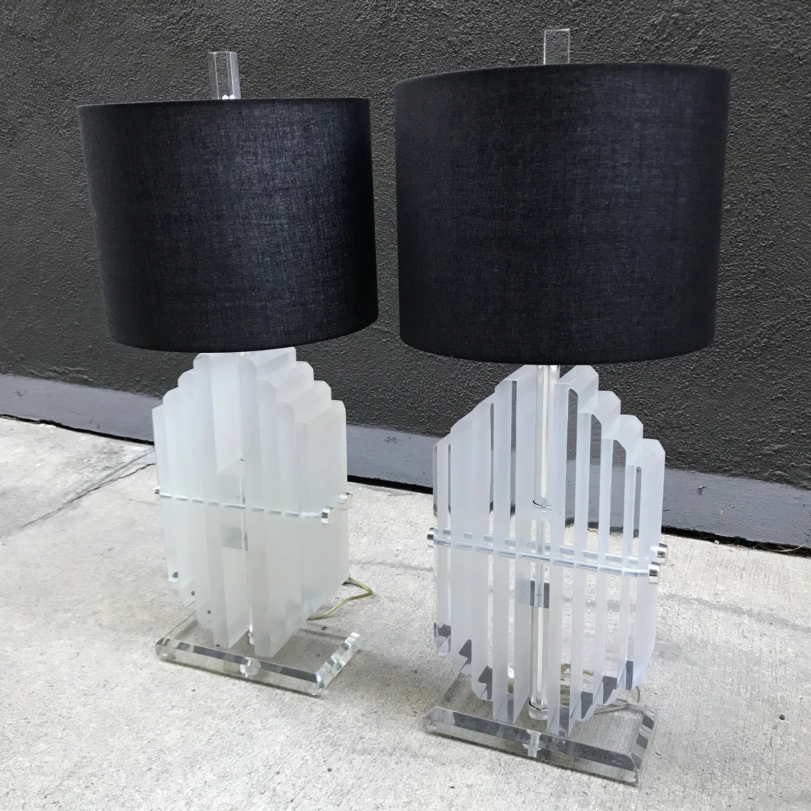 Les Prismatiques Lucite Diamond Block Lamps - a Pair - 2