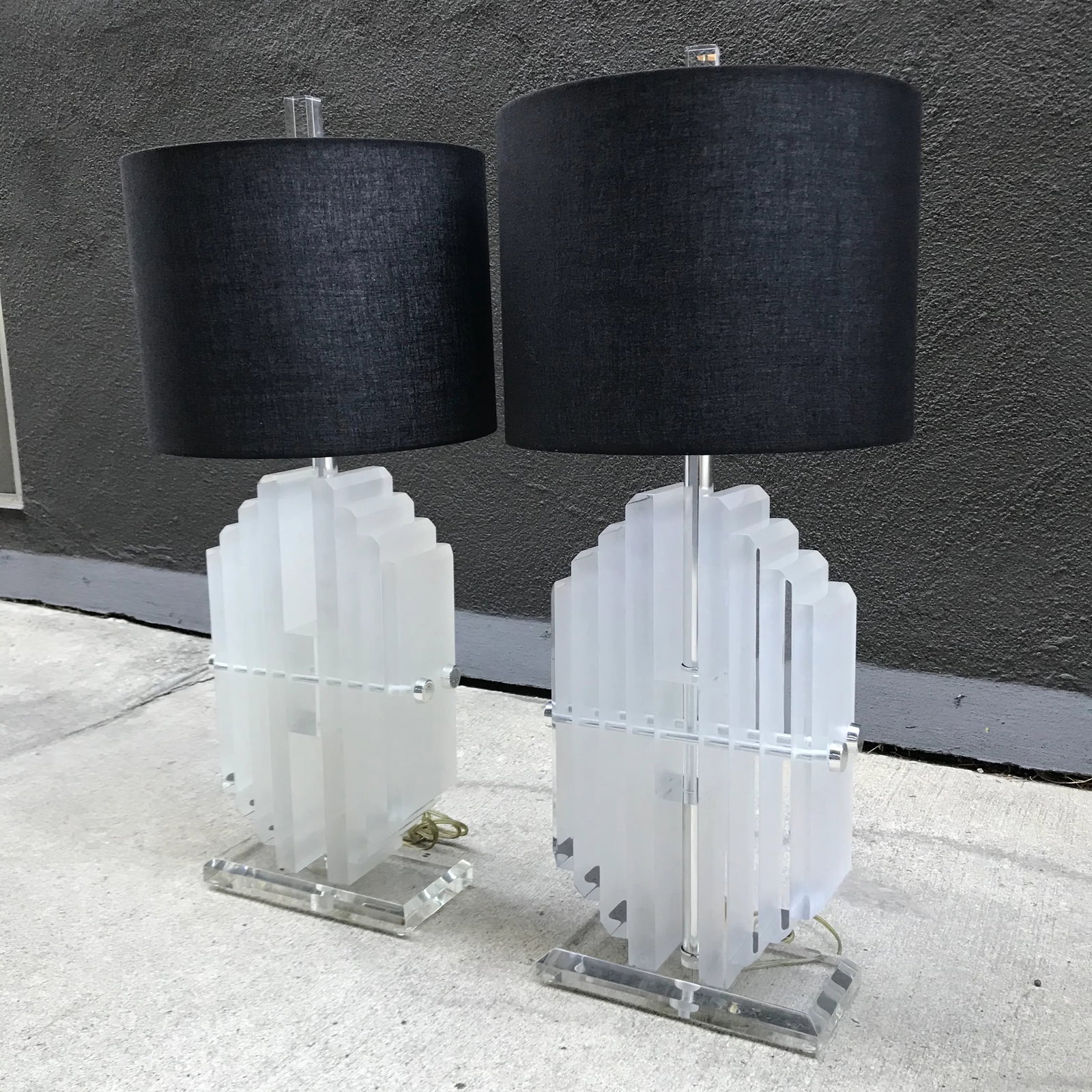 Les Prismatiques Lucite Diamond Block Lamps - a Pair - 5