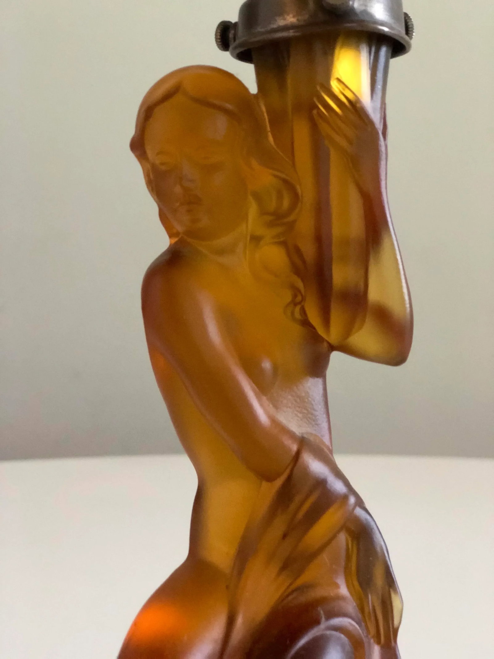 Art Deco Walther and Sohne Amber Glass Woman Globe Lamp - 3
