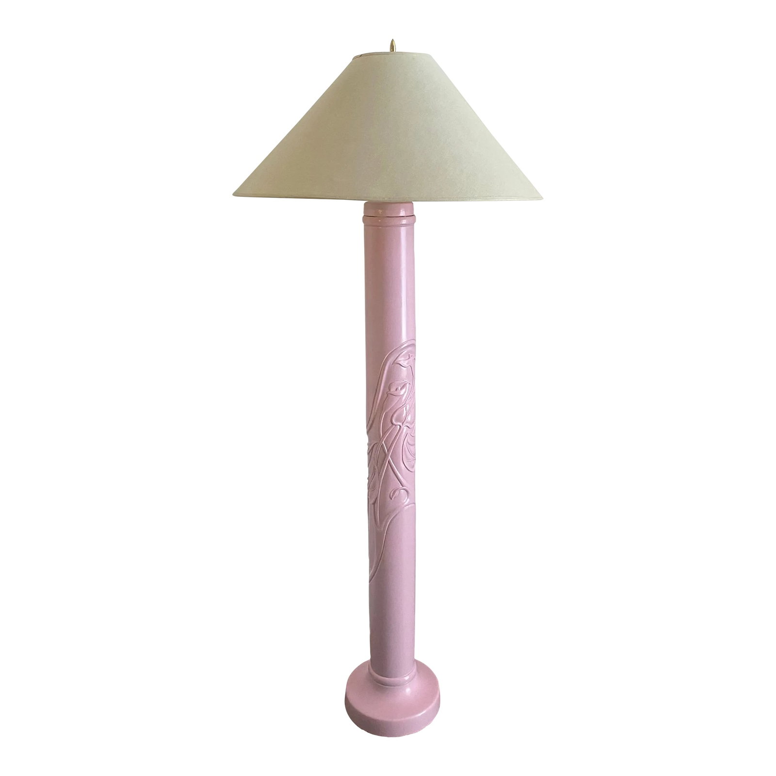 Vintage 1980s Frederick Cooper Art Nouveau Deco Floor Lamp: Vintage 1985 Frederick Cooper Pink Plaster Floor Lamp Art Nouveau Style A stunning vintage Frederick Cooper floor lamp, featuring an elegant Art Nouveau design. The lamp's base is crafted from plaster