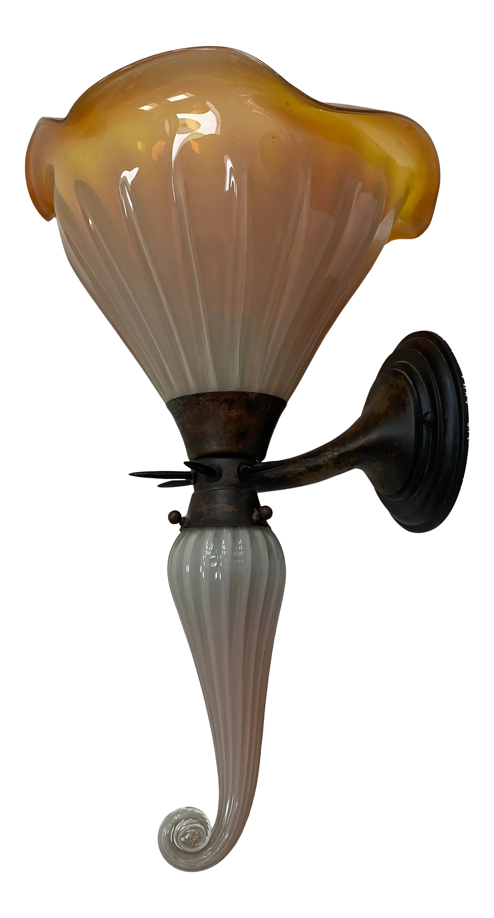 Michael McEwen Custom Bronze Finish Wall Sconce: Large custom brown glass wall sconce by Michael McEwen Lighting Studio in Berkeley California. Vintage bronze finish in excellent condition. Condition: Alterations: Original Condition Unaltered Imperf