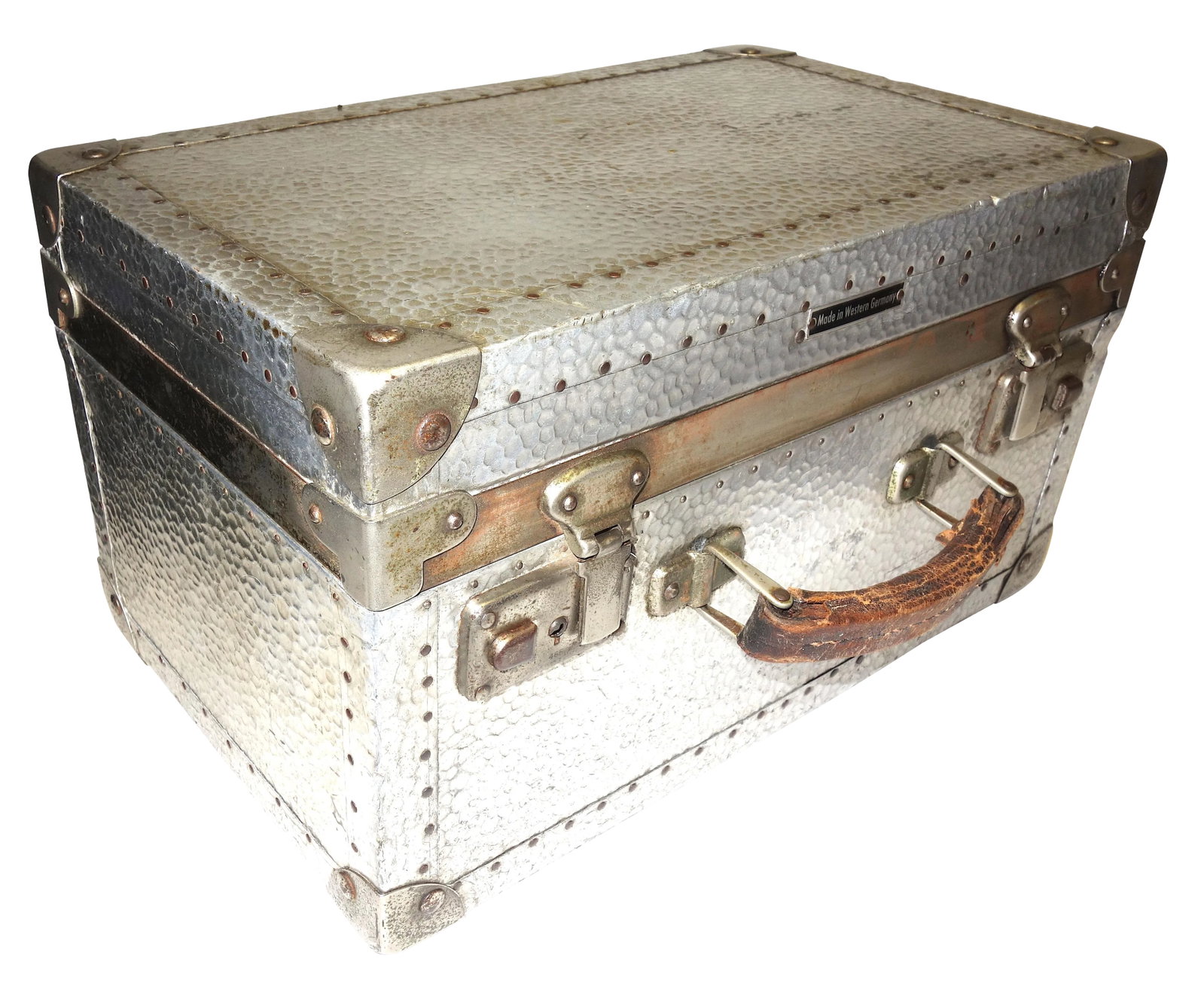 1950s German Metal Cinematographers Hammered Metal Camera Case: Submitted for your consideration is this original mid century German made Arriflex metal cinema equipment carry case. This was the most expensive way to house cinema equipment back in the mid century.