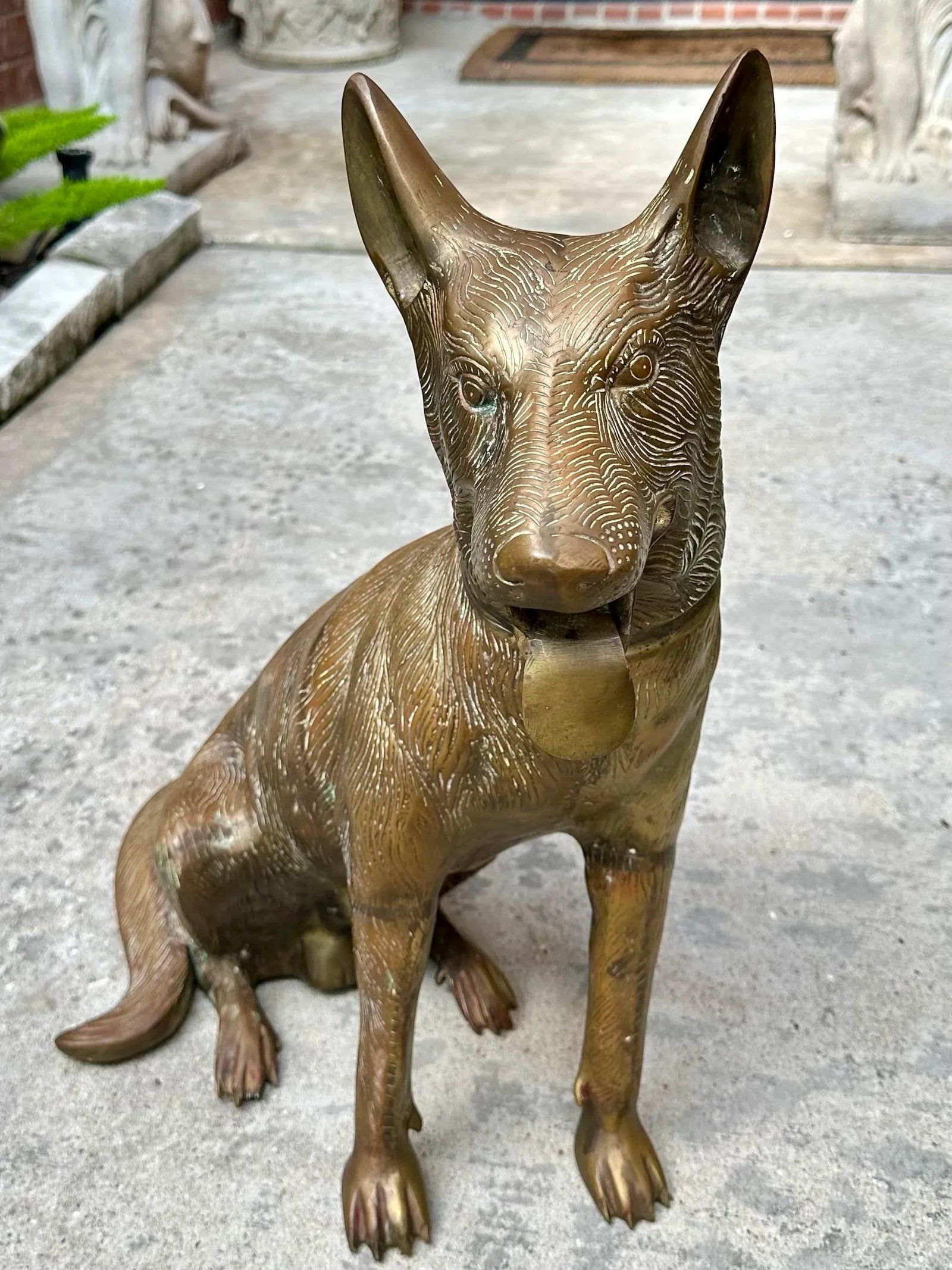 Vintage Life Sized Solid Brass German Shepherd Dog Sculpture Statue 1980 - 10