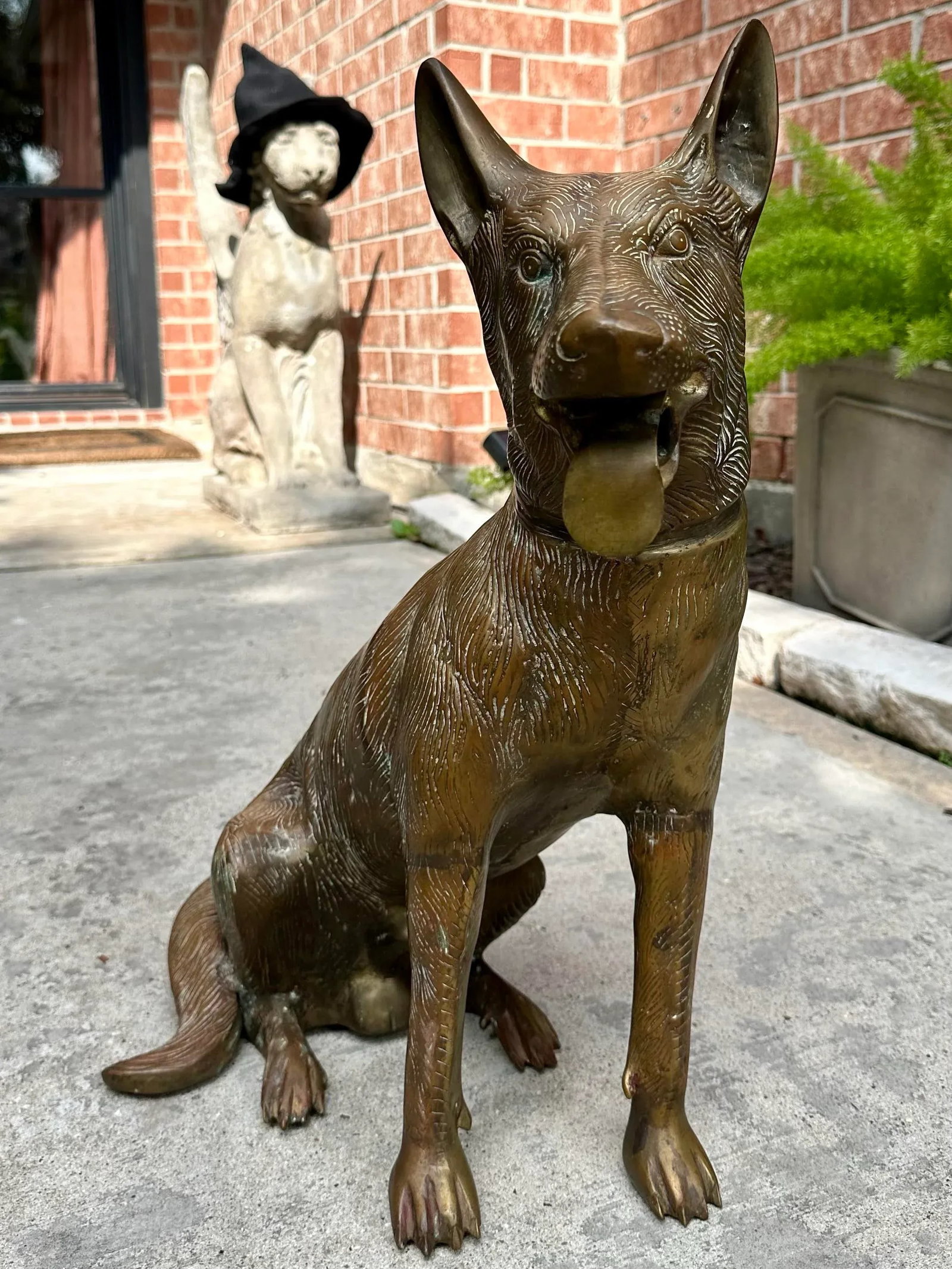 Vintage Life Sized Solid Brass German Shepherd Dog Sculpture Statue 1980 - 2