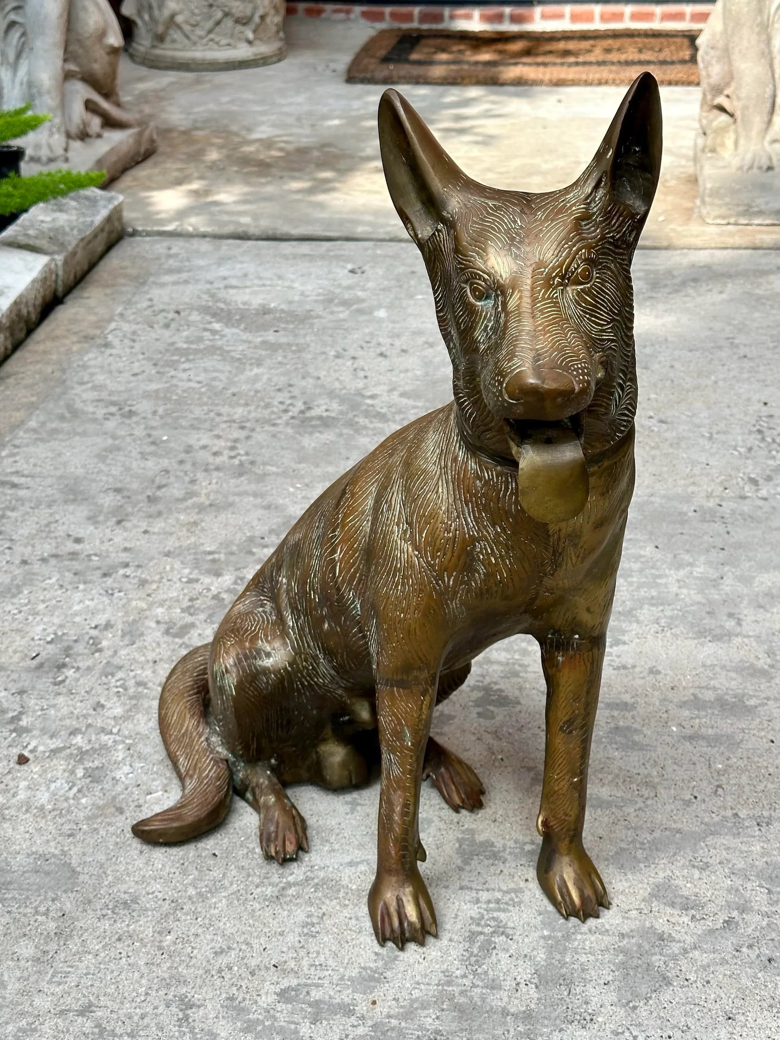Vintage Life Sized Solid Brass German Shepherd Dog Sculpture Statue 1980 - 3