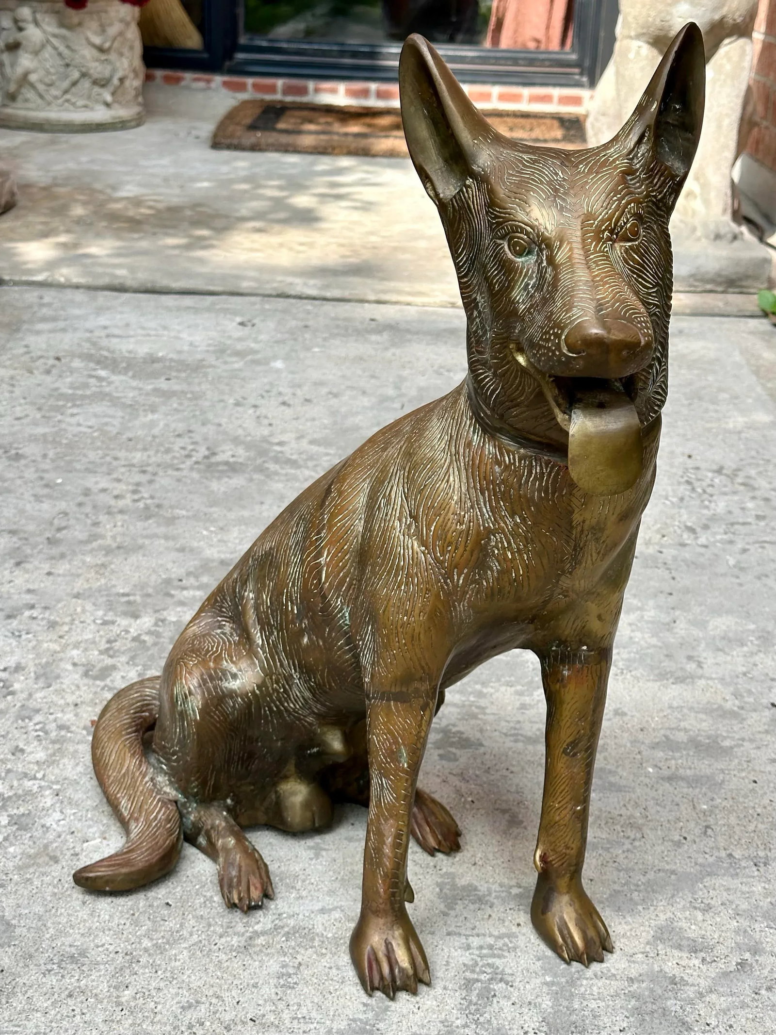Vintage Life Sized Solid Brass German Shepherd Dog Sculpture Statue 1980 - 4