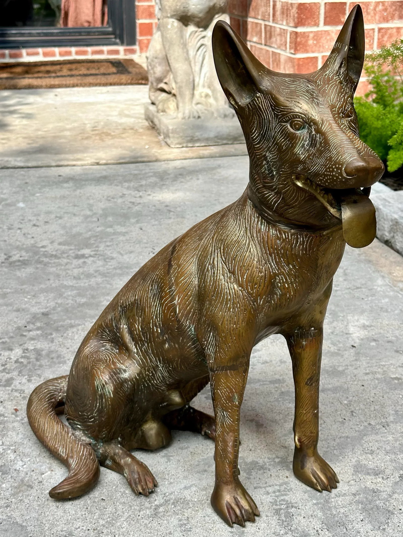 Vintage Life Sized Solid Brass German Shepherd Dog Sculpture Statue 1980 - 5