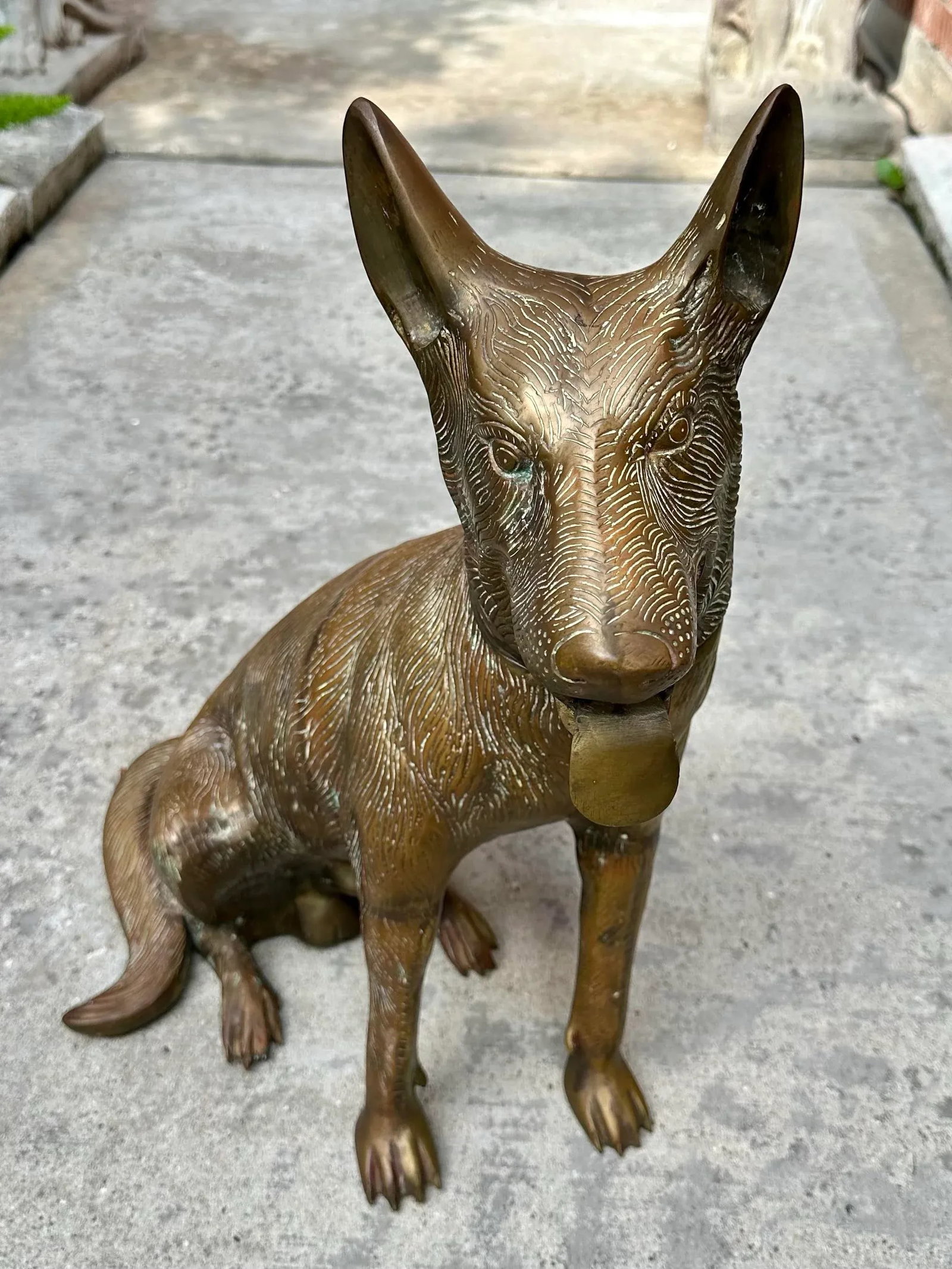 Vintage Life Sized Solid Brass German Shepherd Dog Sculpture Statue 1980 - 7