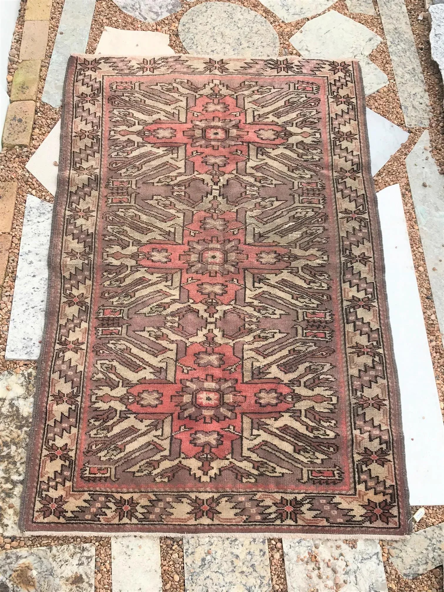 Hand Made Vintage Turkish Area Rug- 3'4" X 5'7" - 2